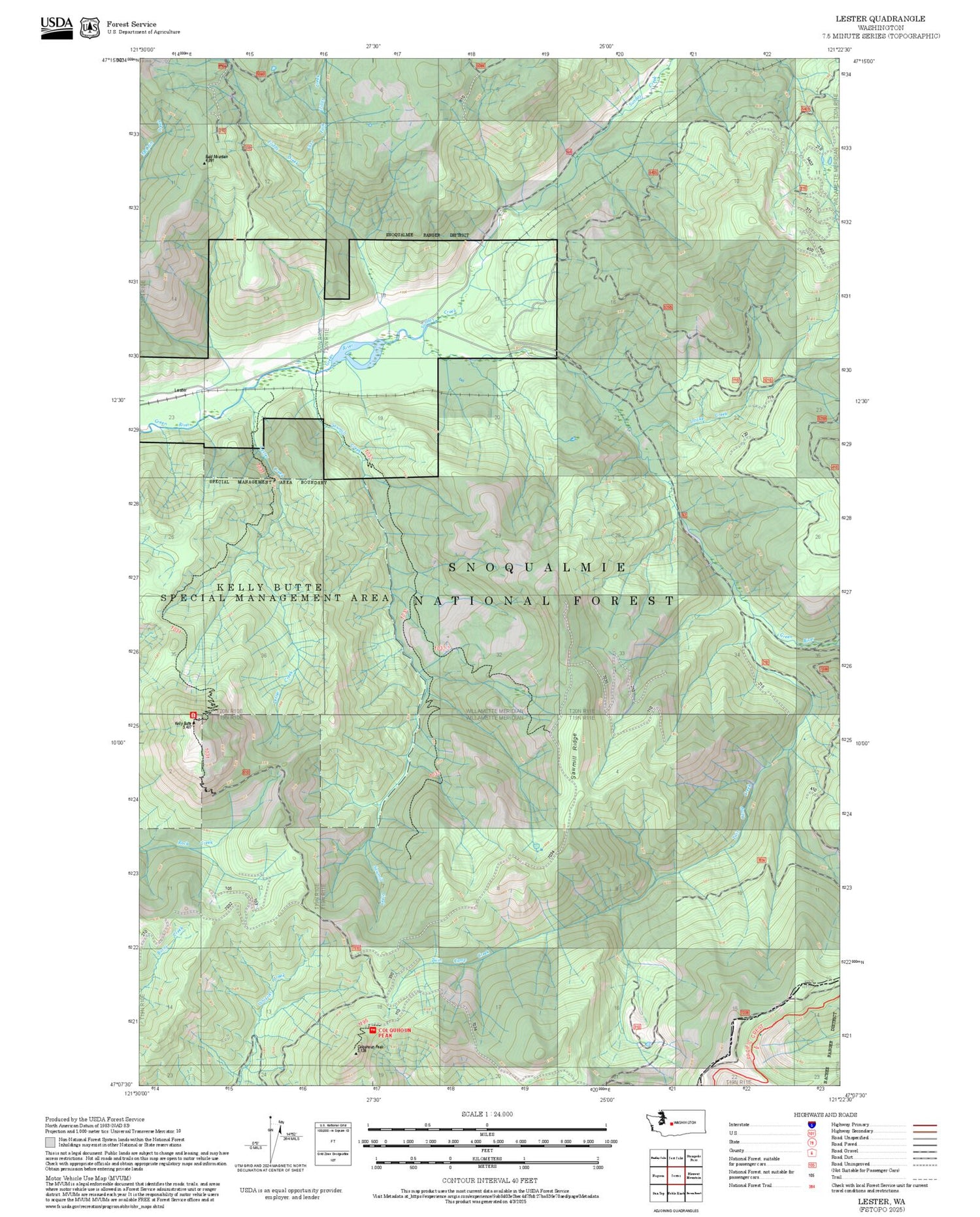 2025 Forest Service Topo Map of Lester Washington
