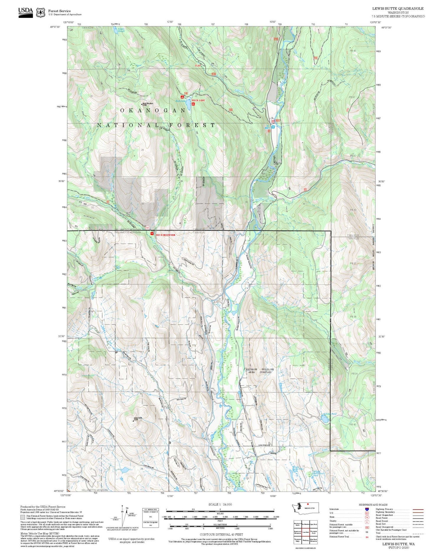 2025 Forest Service Topo Map of Lewis Butte Washington