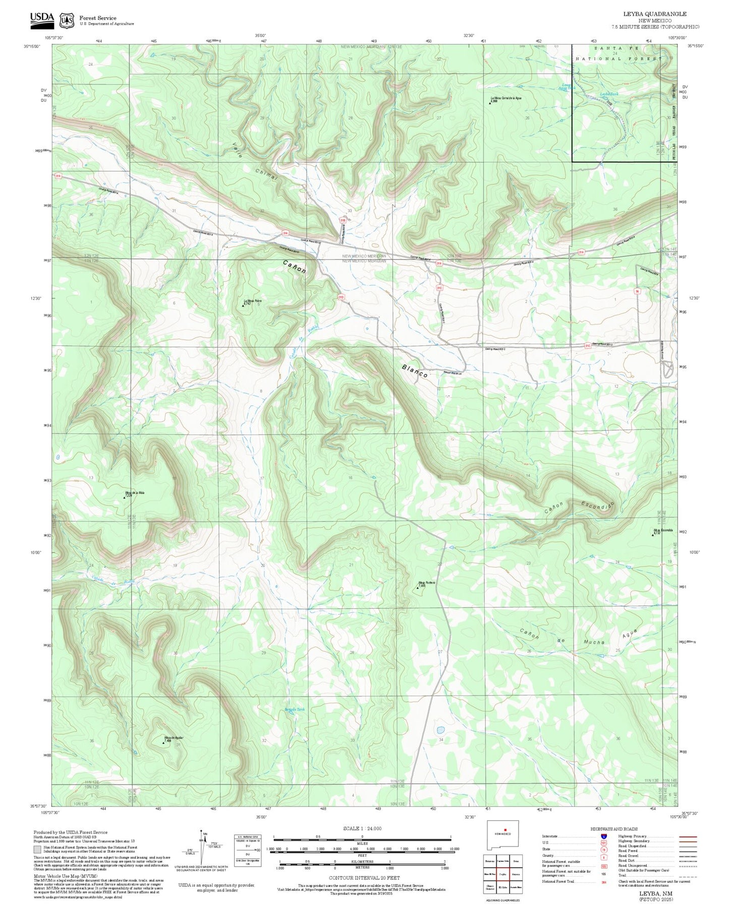 2025 Forest Service Topo Map of Leyba New Mexico
