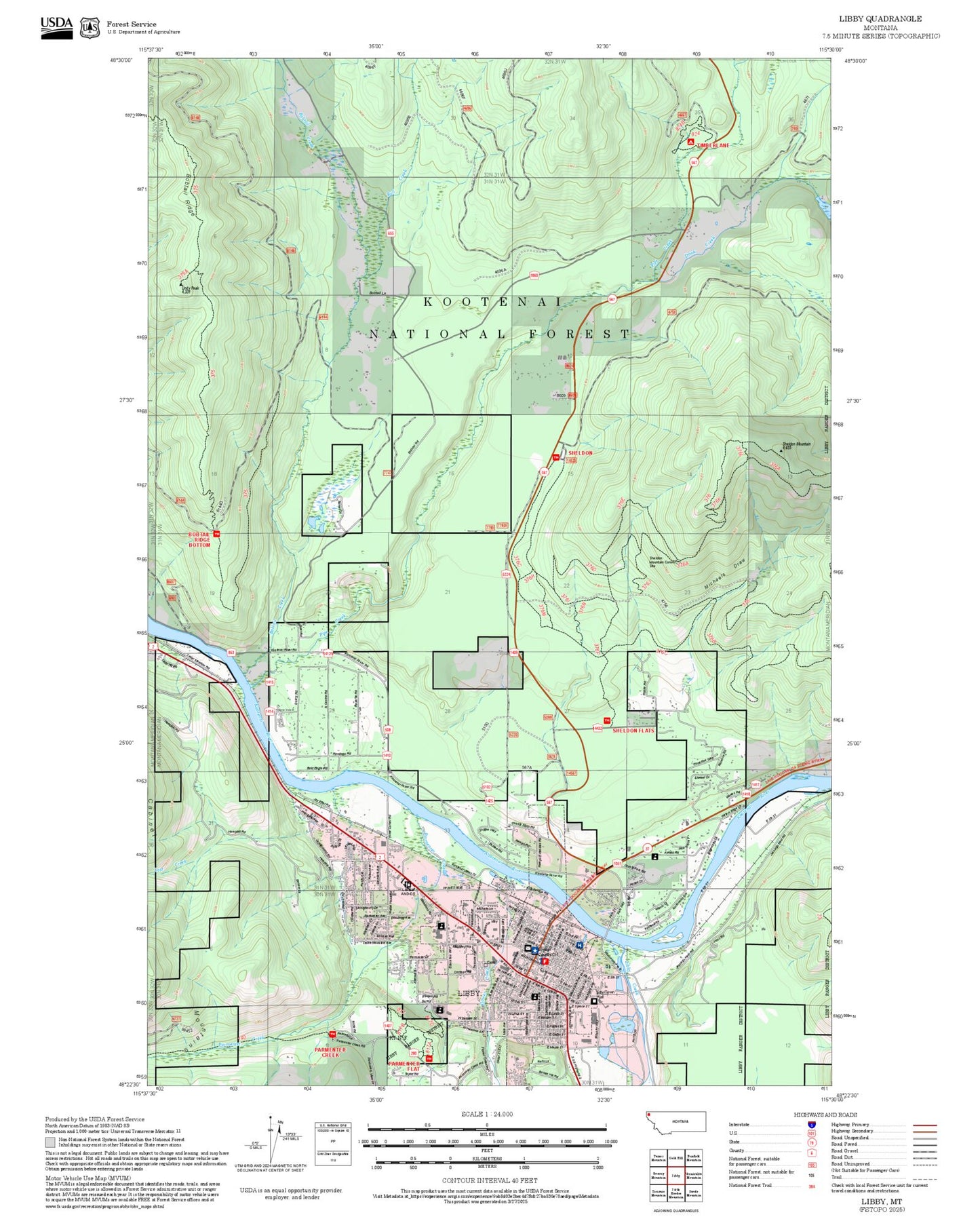2025 Forest Service Topo Map of Libby Montana