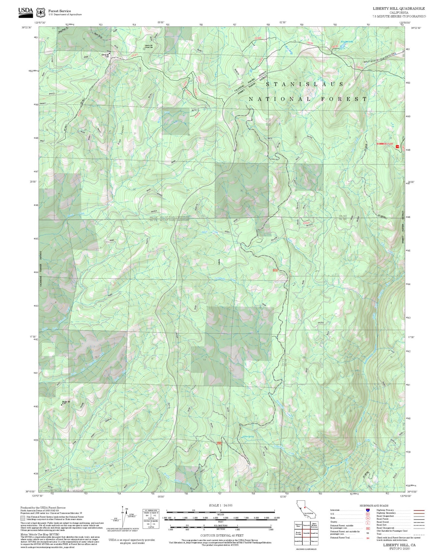2025 Forest Service Topo Map of Liberty Hill California