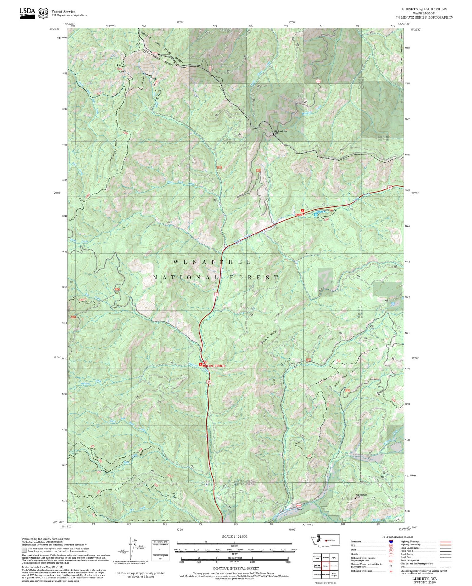 2025 Forest Service Topo Map of Liberty Washington
