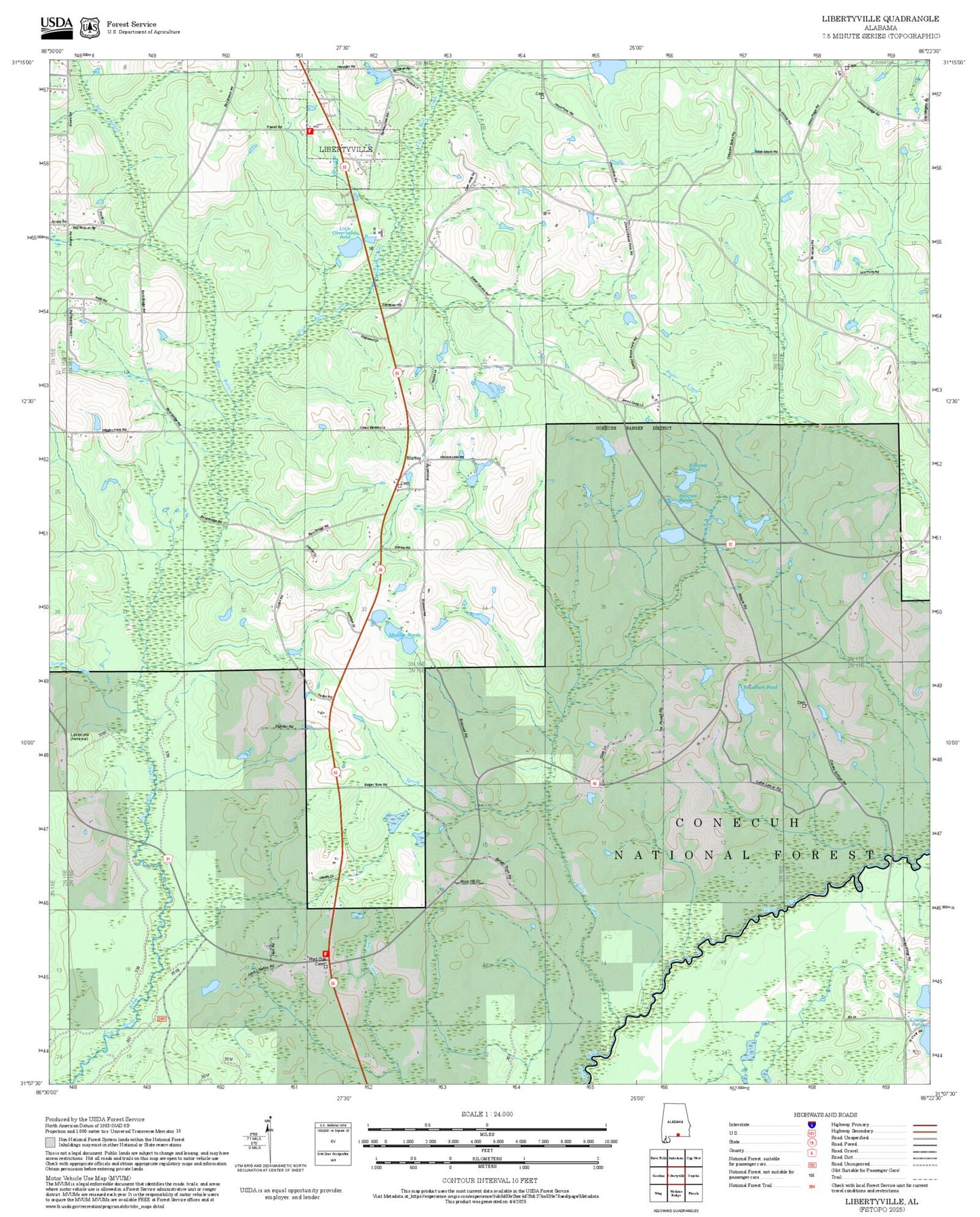 2025 Forest Service Topo Map of Libertyville Alabama