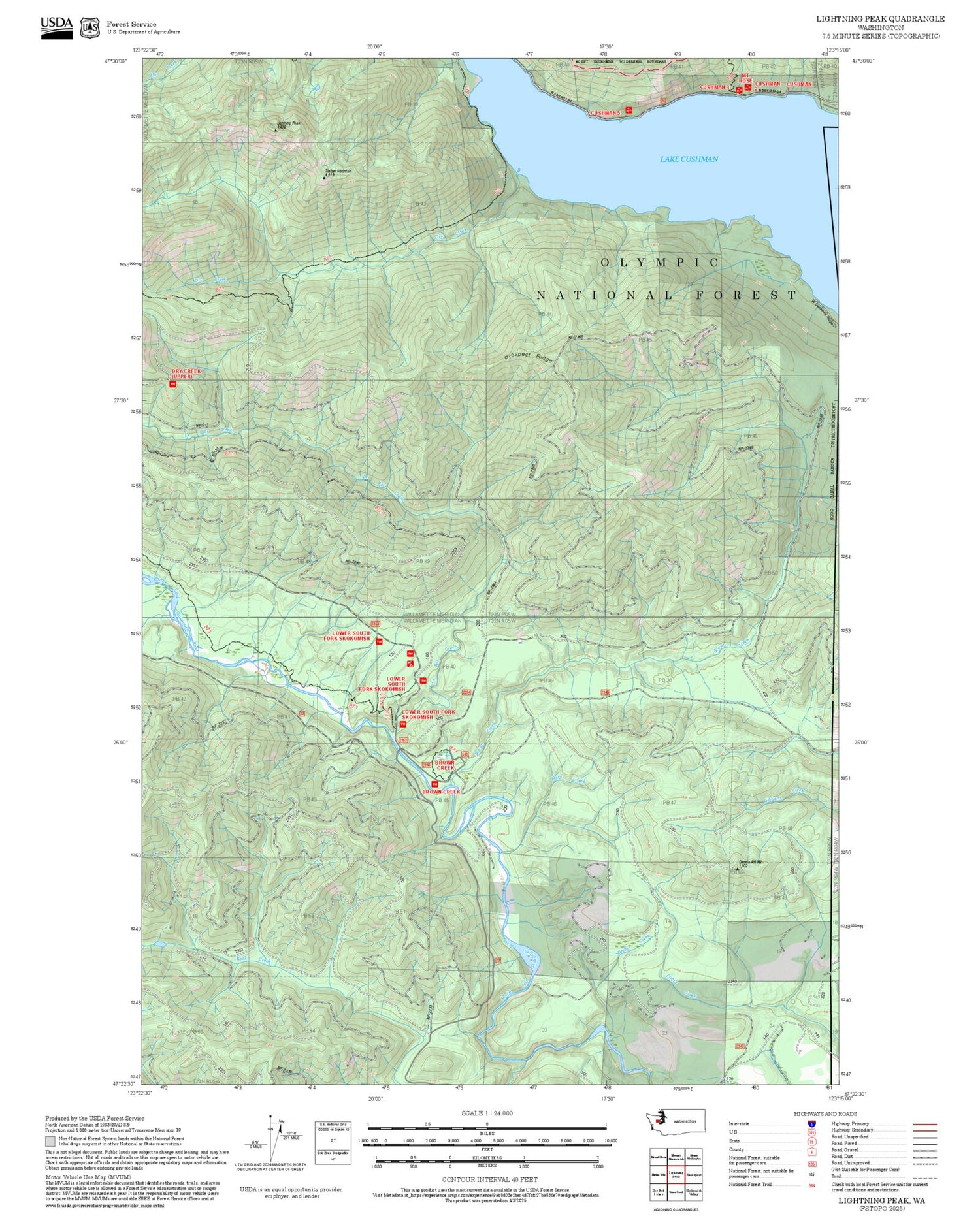 2025 Forest Service Topo Map of Lightning Peak Washington