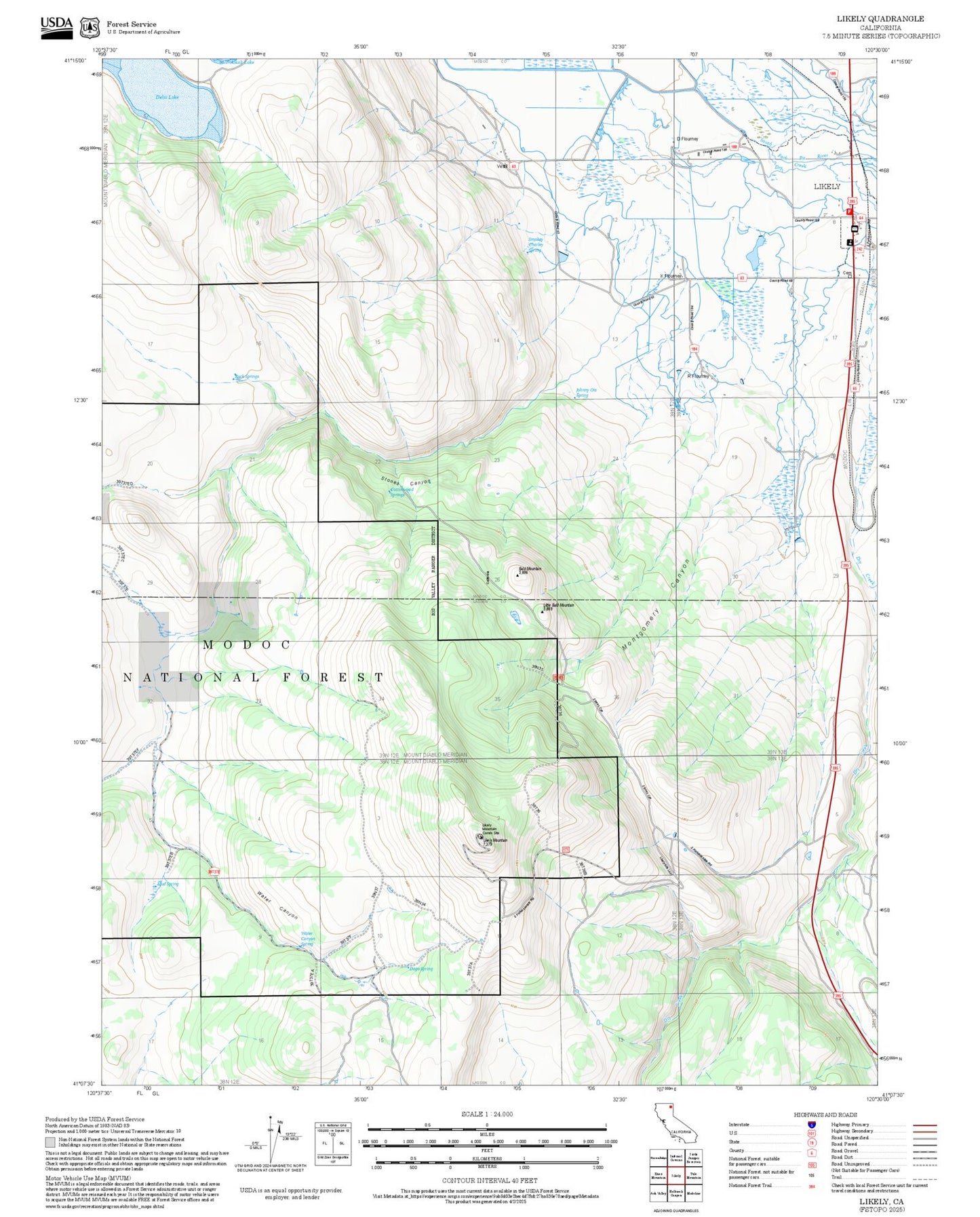 2025 Forest Service Topo Map of Likely California