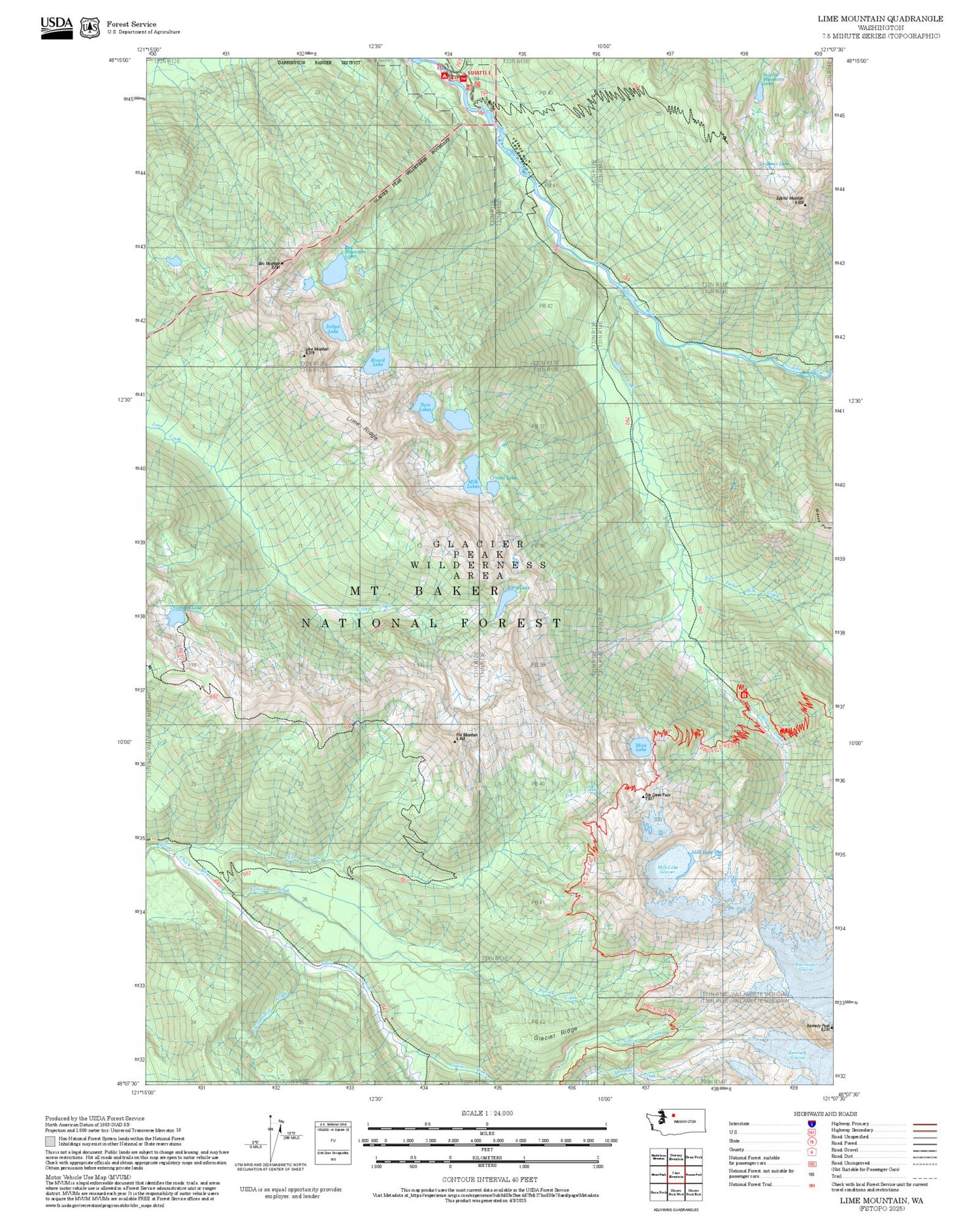2025 Forest Service Topo Map of Lime Mountain Washington