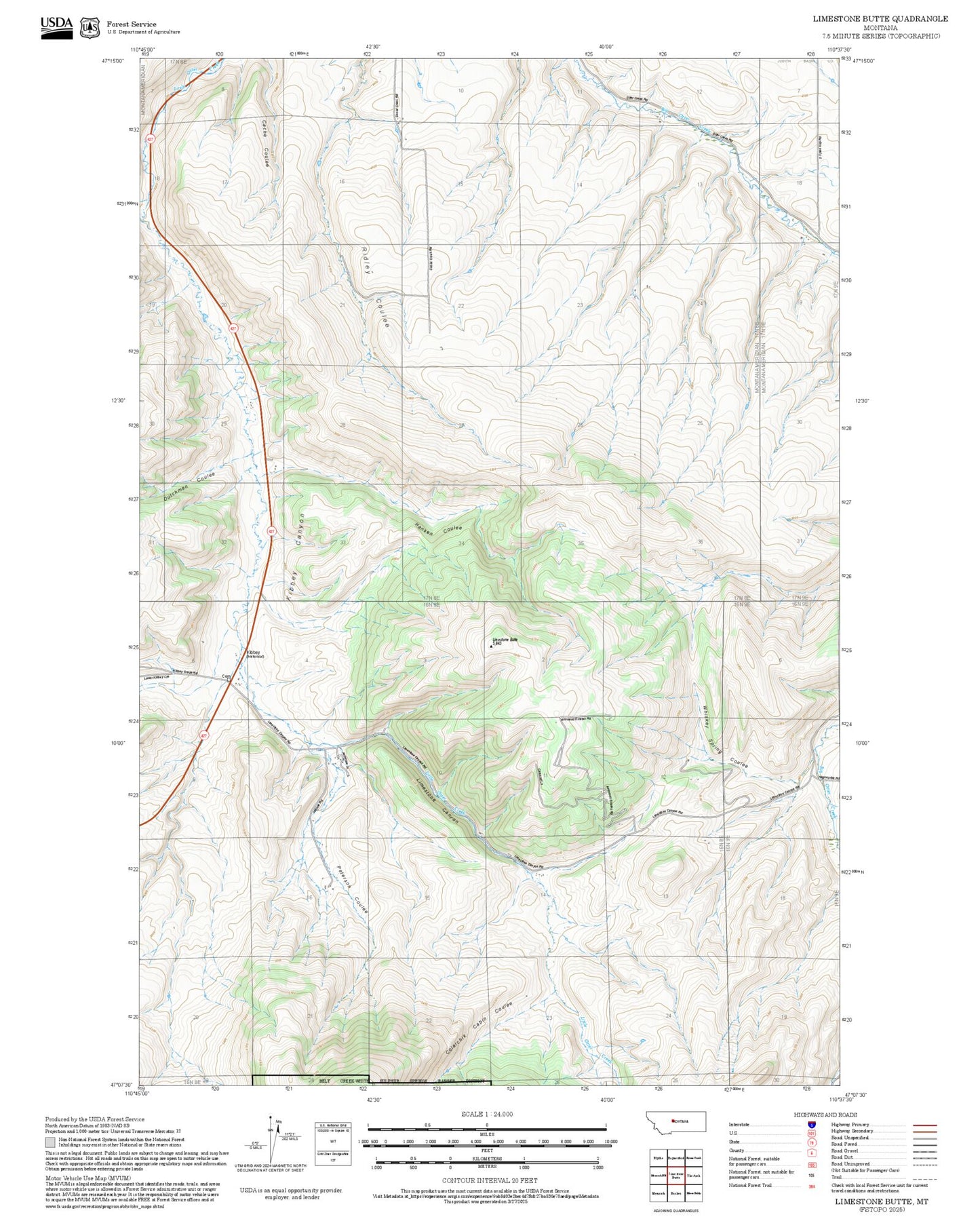 2025 Forest Service Topo Map of Limestone Butte Montana
