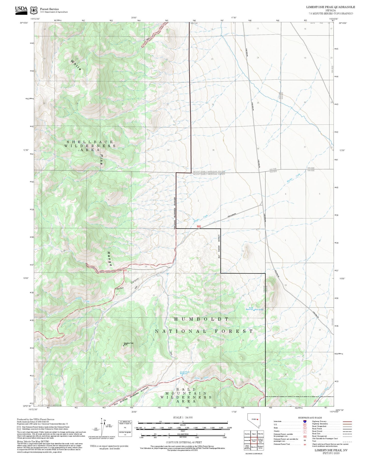 2025 Forest Service Topo Map of Limestone Peak Nevada
