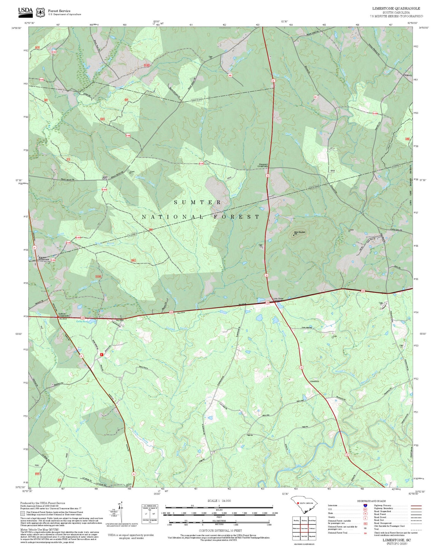 2025 Forest Service Topo Map of Limestone South Carolina