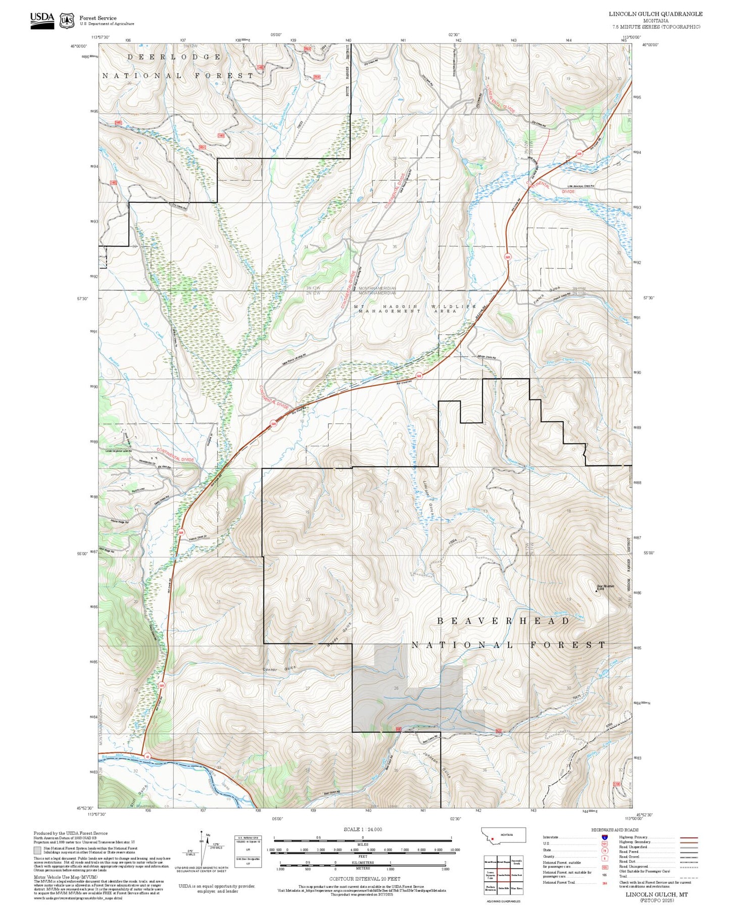 2025 Forest Service Topo Map of Lincoln Gulch Montana