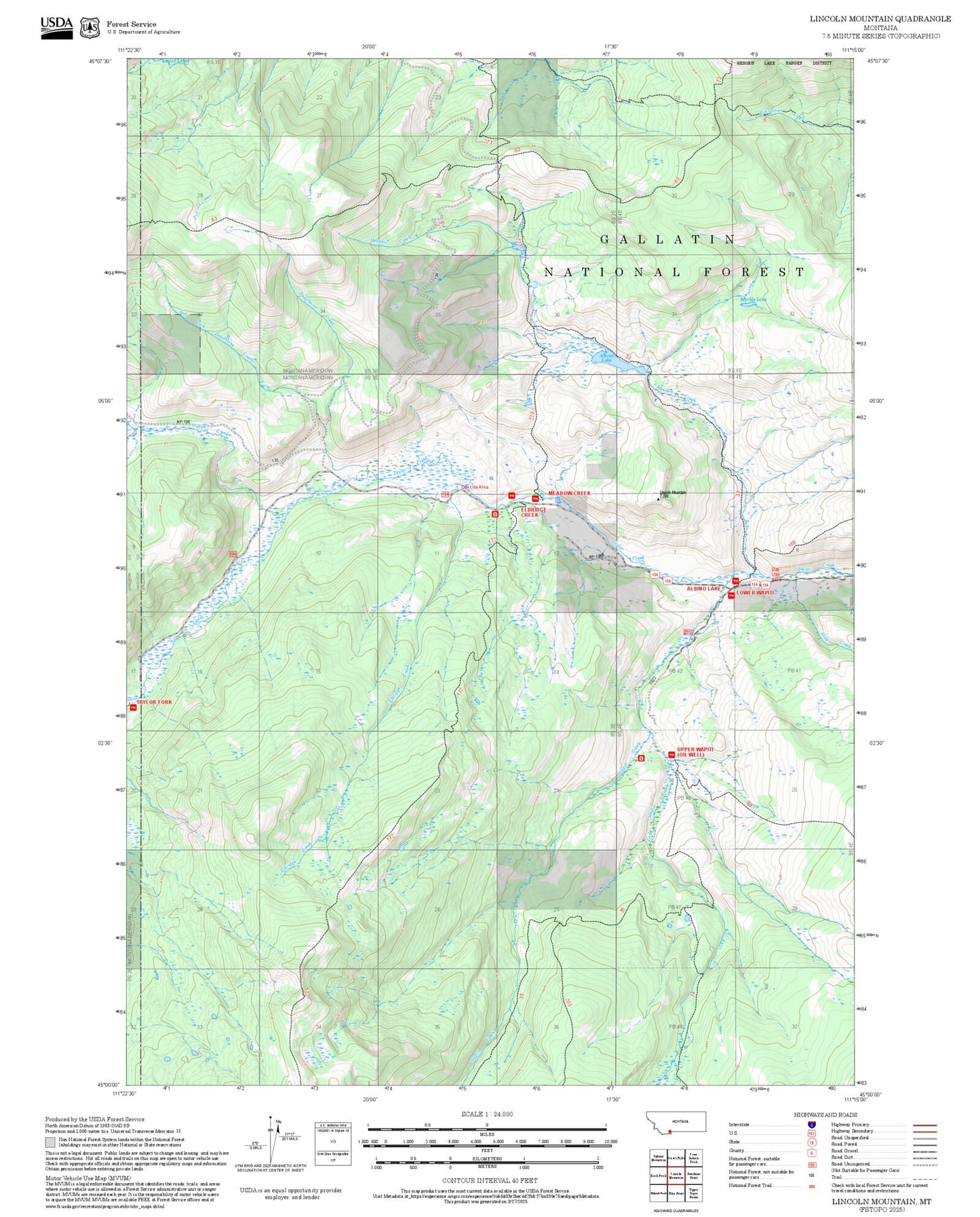 2025 Forest Service Topo Map of Lincoln Mountain Montana