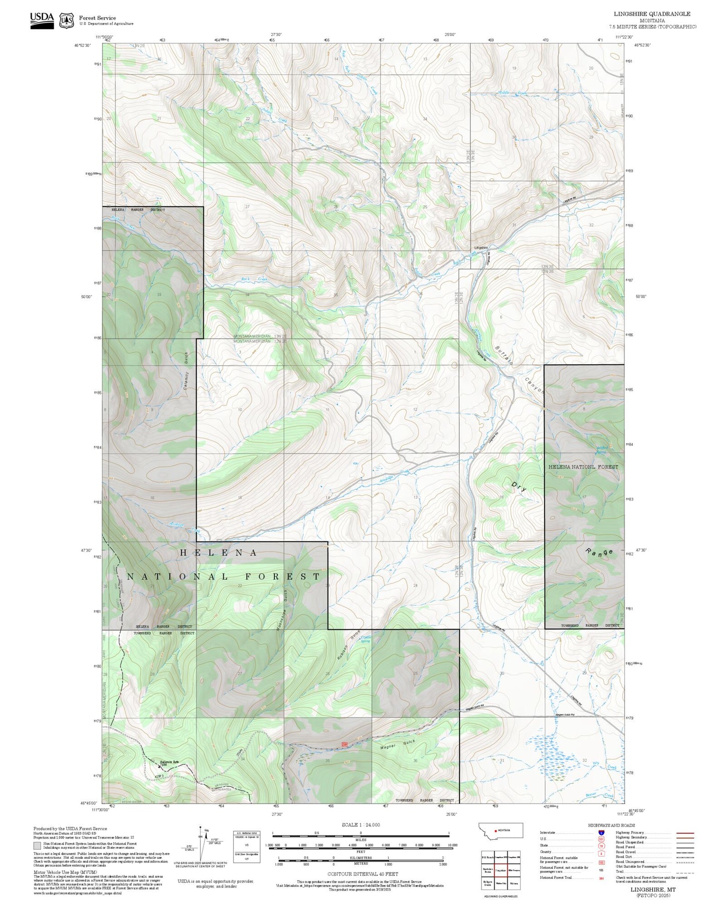 2025 Forest Service Topo Map of Lingshire Montana