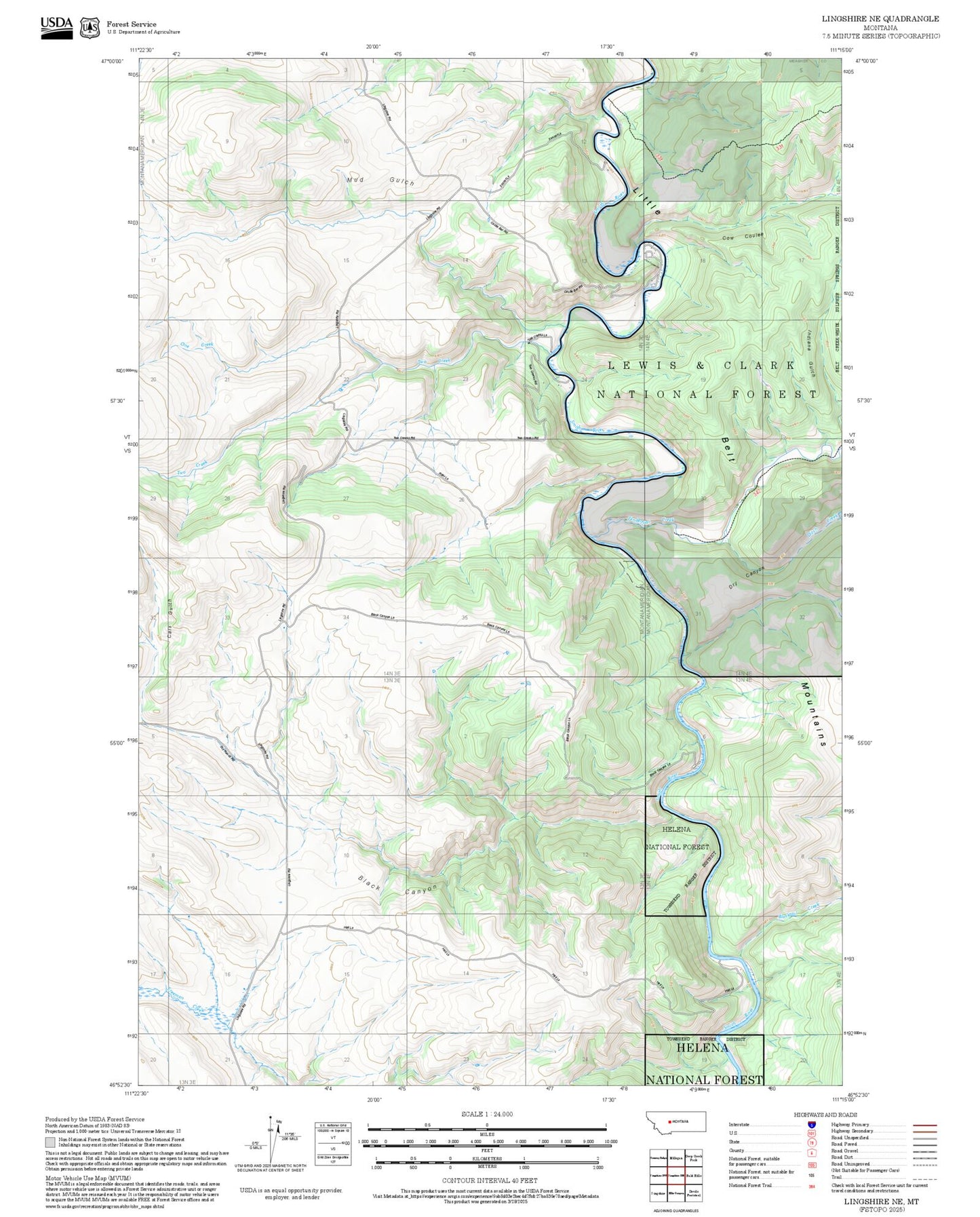 2025 Forest Service Topo Map of Lingshire NE Montana