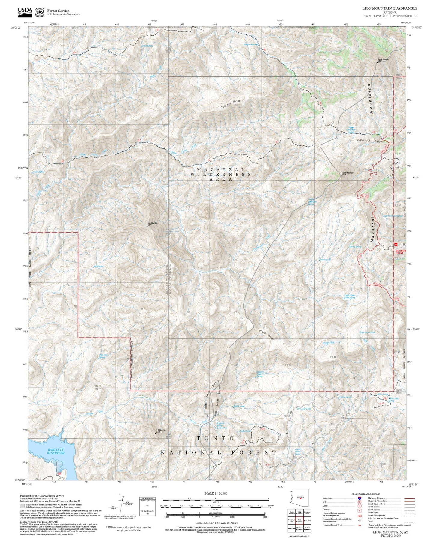 2025 Forest Service Topo Map of Lion Mountain Arizona