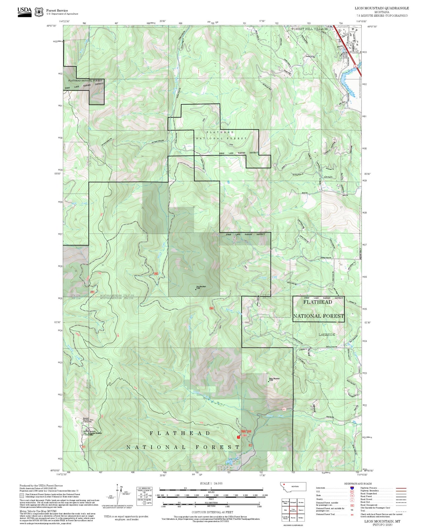 2025 Forest Service Topo Map of Lion Mountain Montana