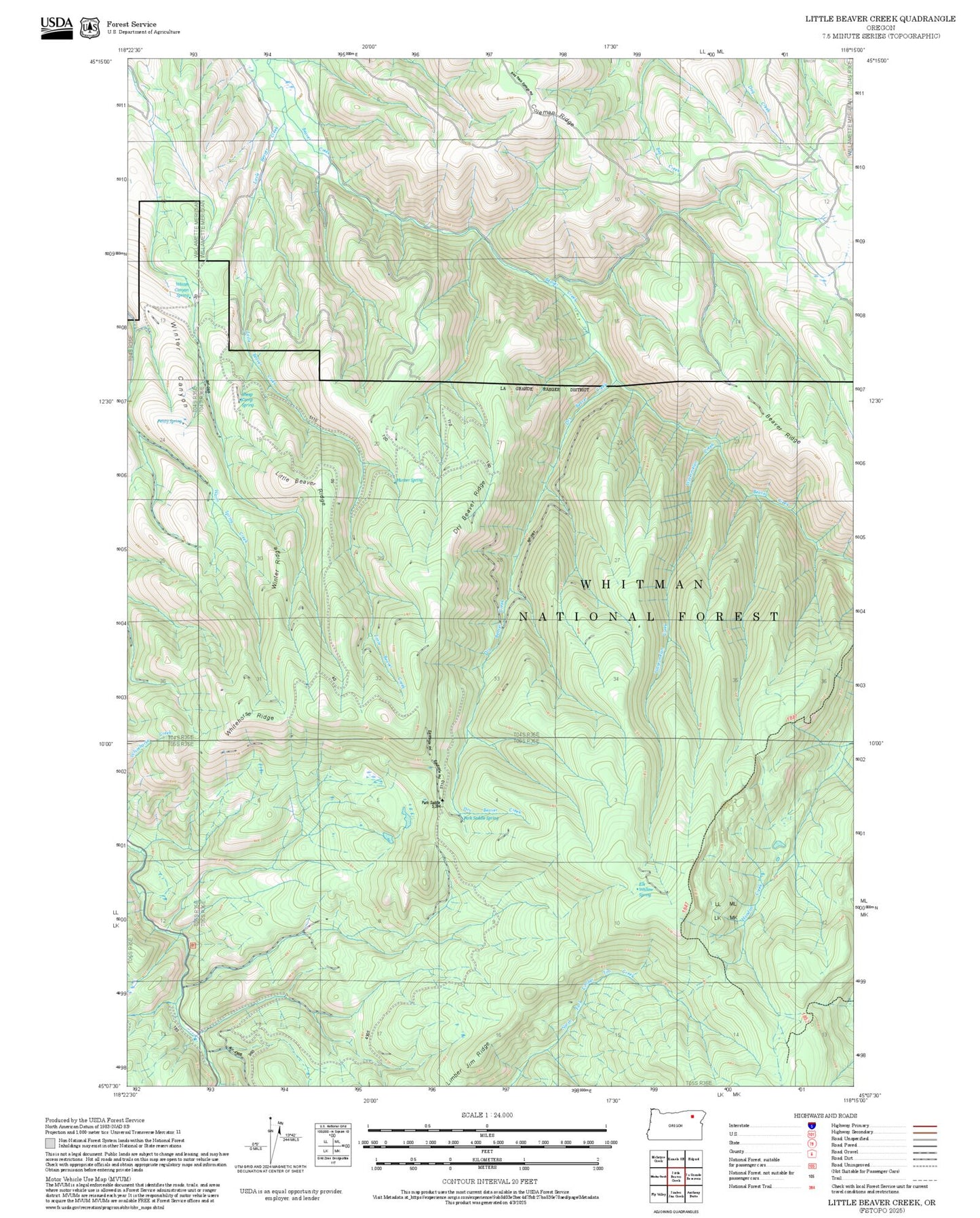 2025 Forest Service Topo Map of Little Beaver Creek Oregon