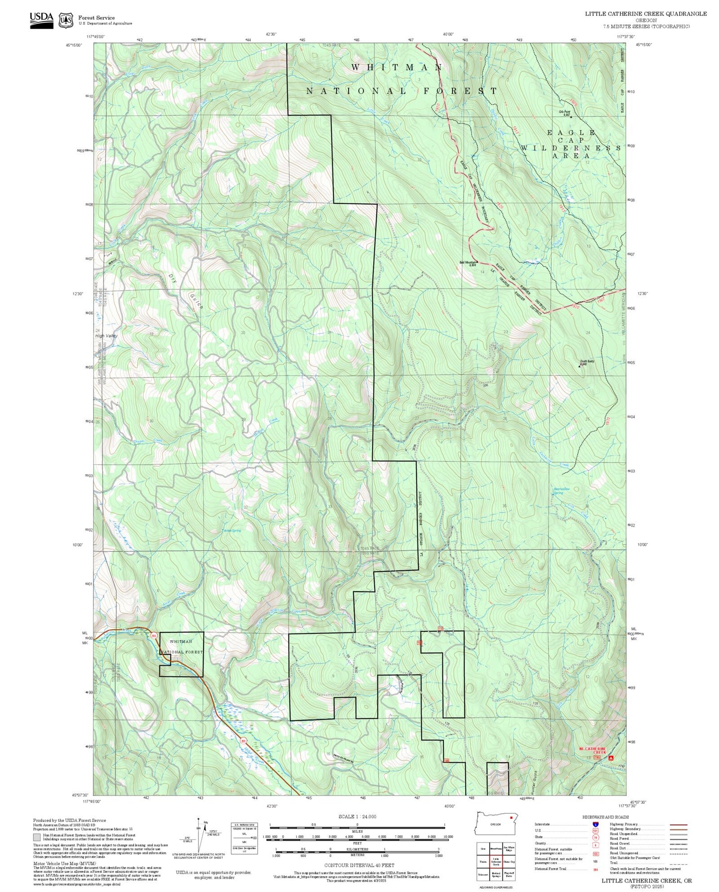2025 Forest Service Topo Map of Little Catherine Creek Oregon