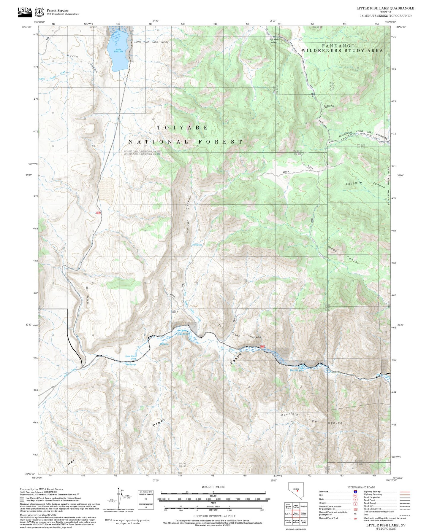 2025 Forest Service Topo Map of Little Fish Lake Nevada
