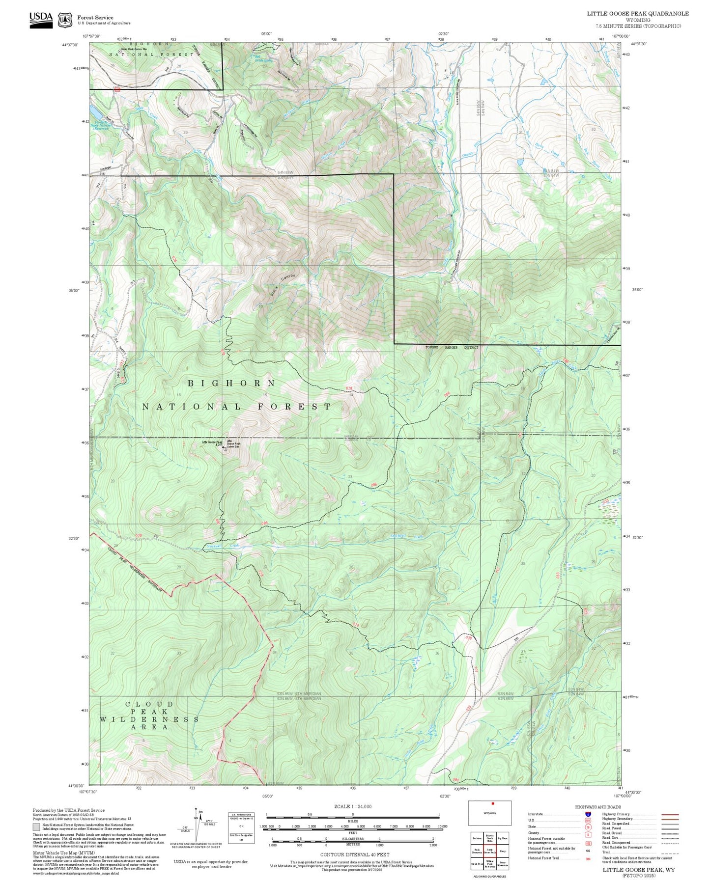 2025 Forest Service Topo Map of Little Goose Peak Wyoming