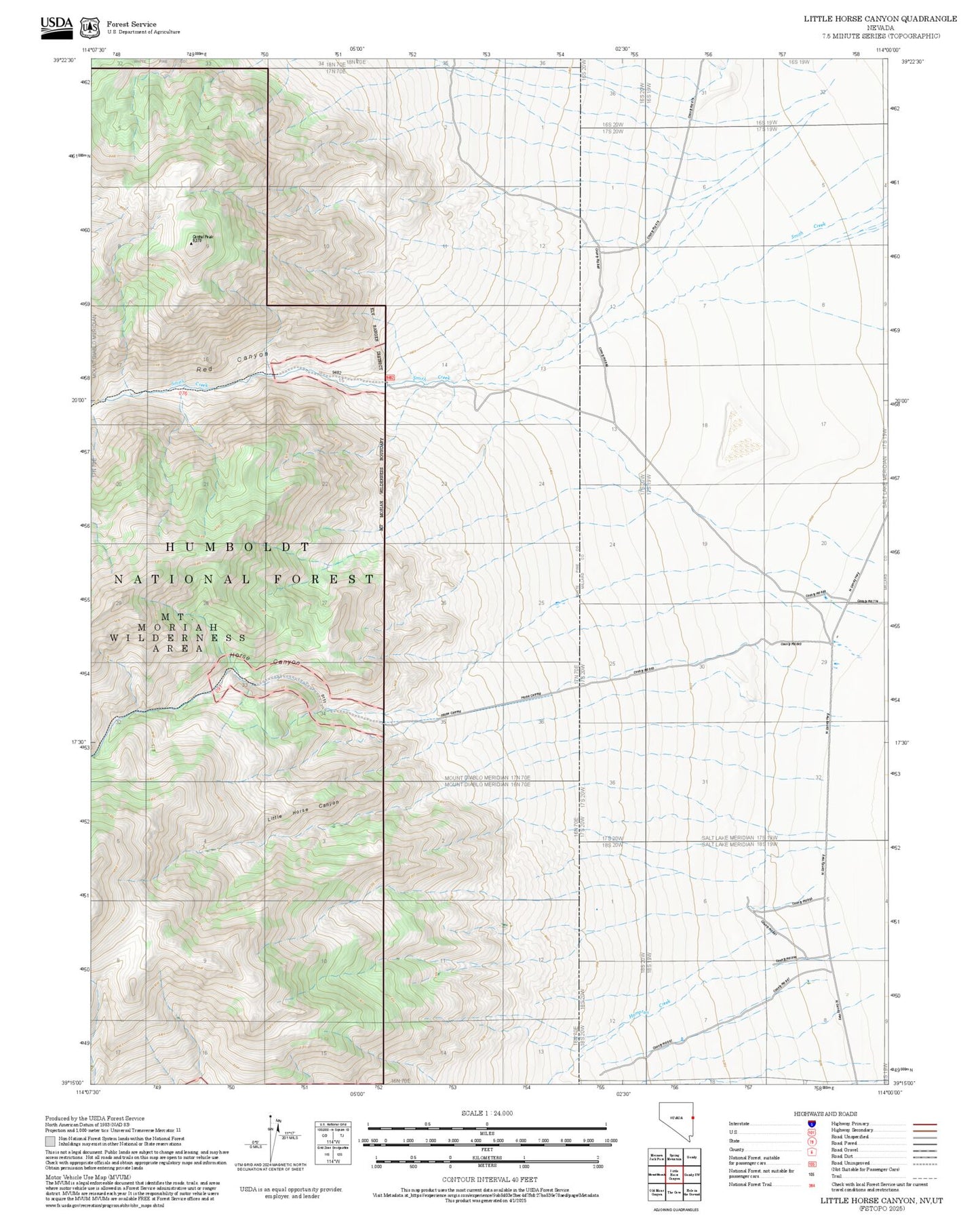 2025 Forest Service Topo Map of Little Horse Canyon Nevada