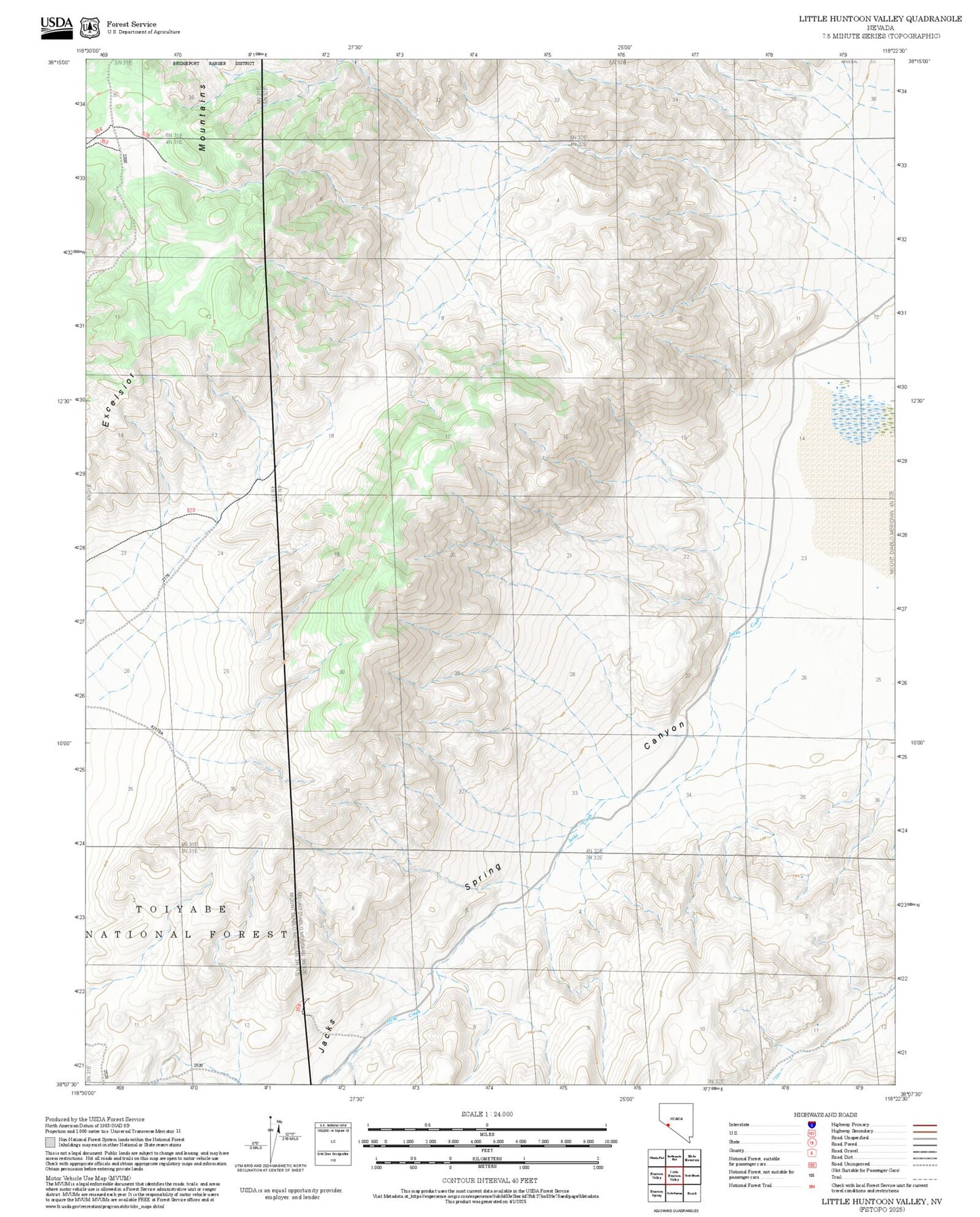 2025 Forest Service Topo Map of Little Huntoon Valley Nevada