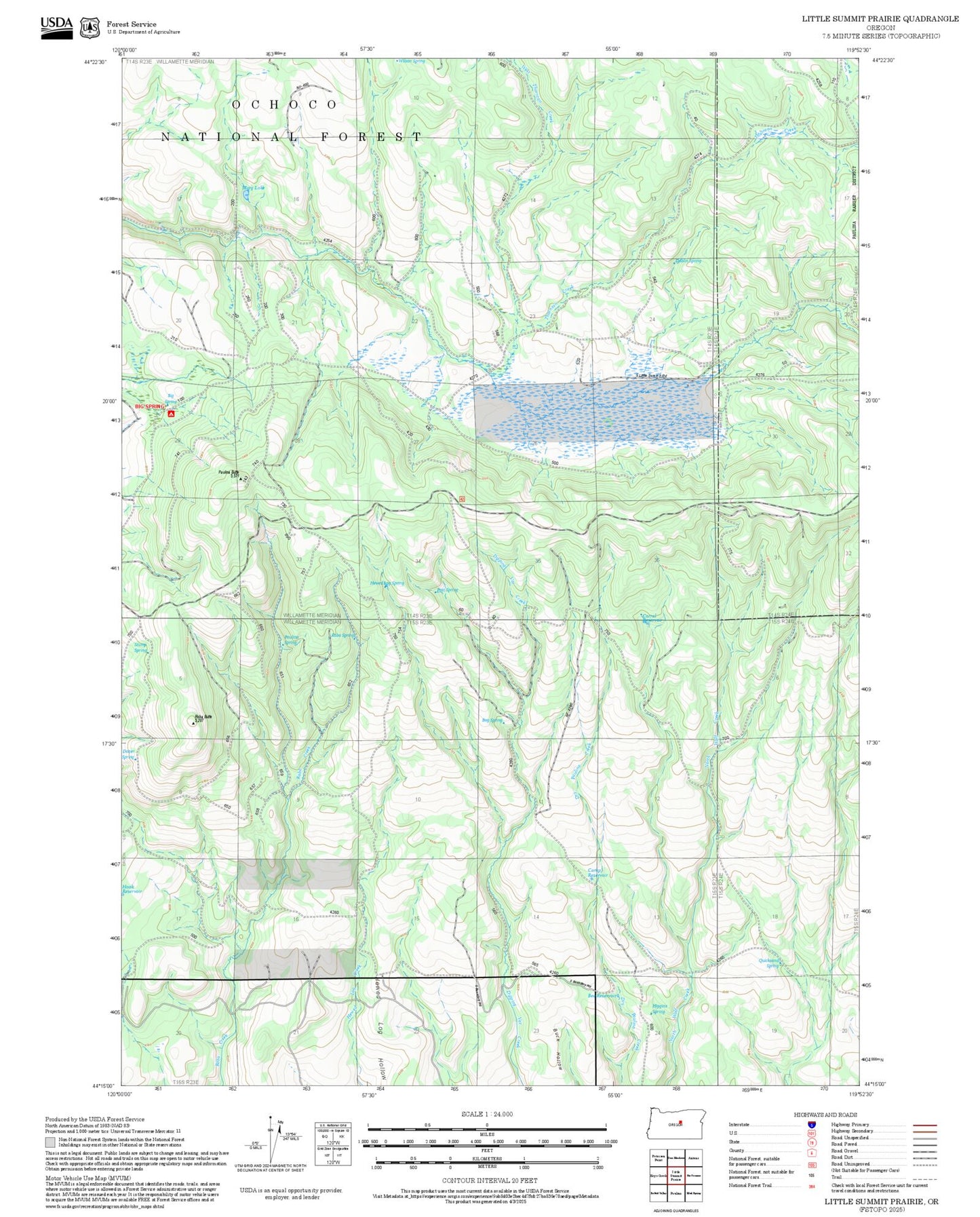 2025 Forest Service Topo Map of Little Summit Prairie Oregon
