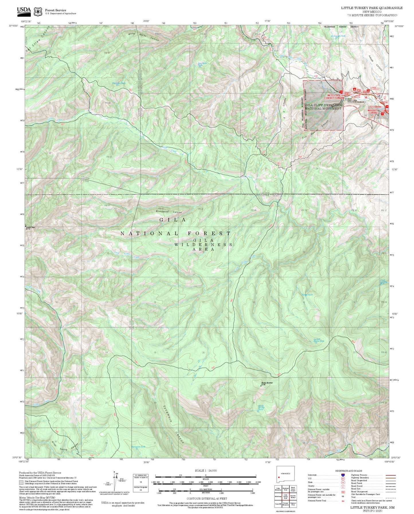 2025 Forest Service Topo Map of Little Turkey Park New Mexico