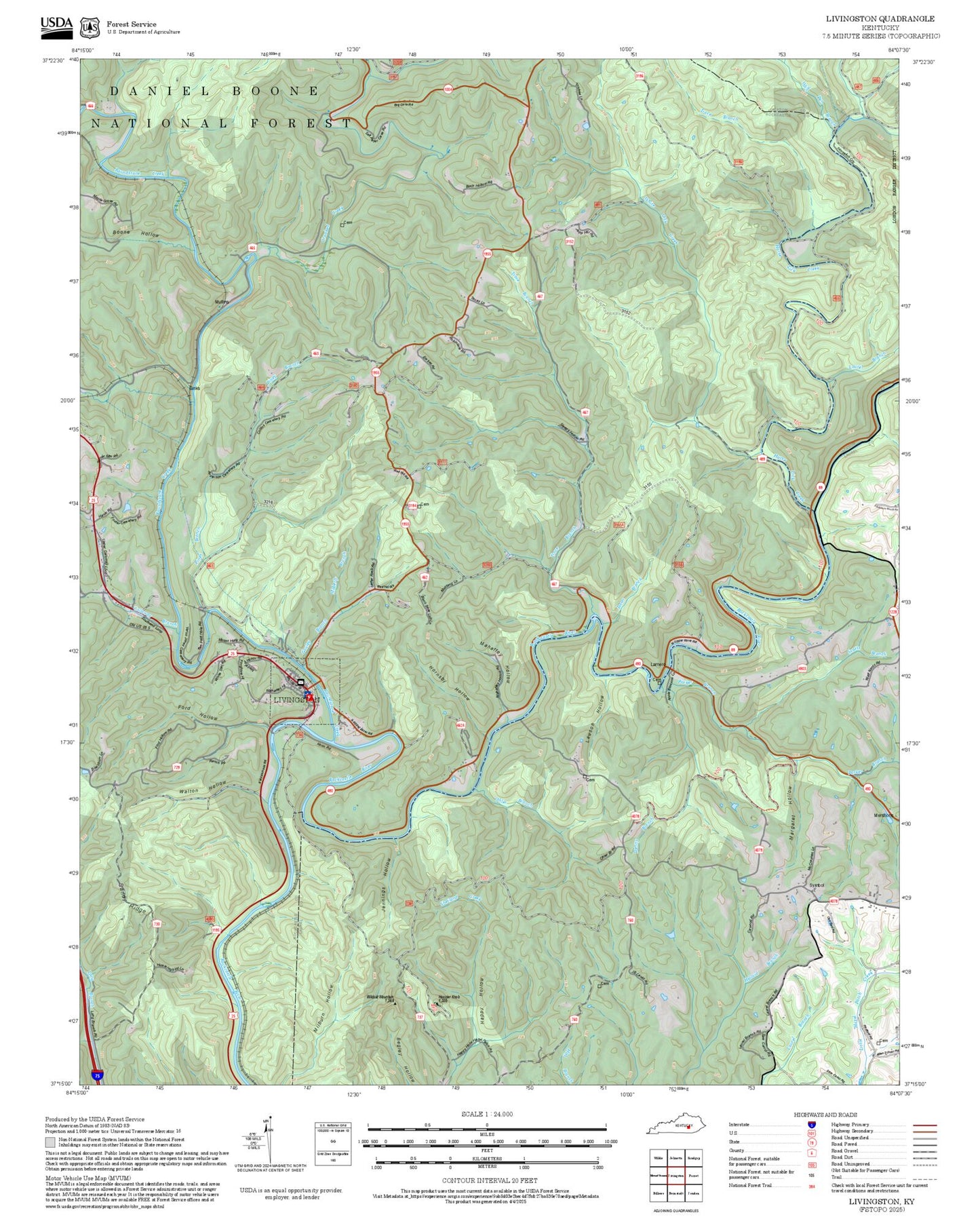 2025 Forest Service Topo Map of Livingston Kentucky