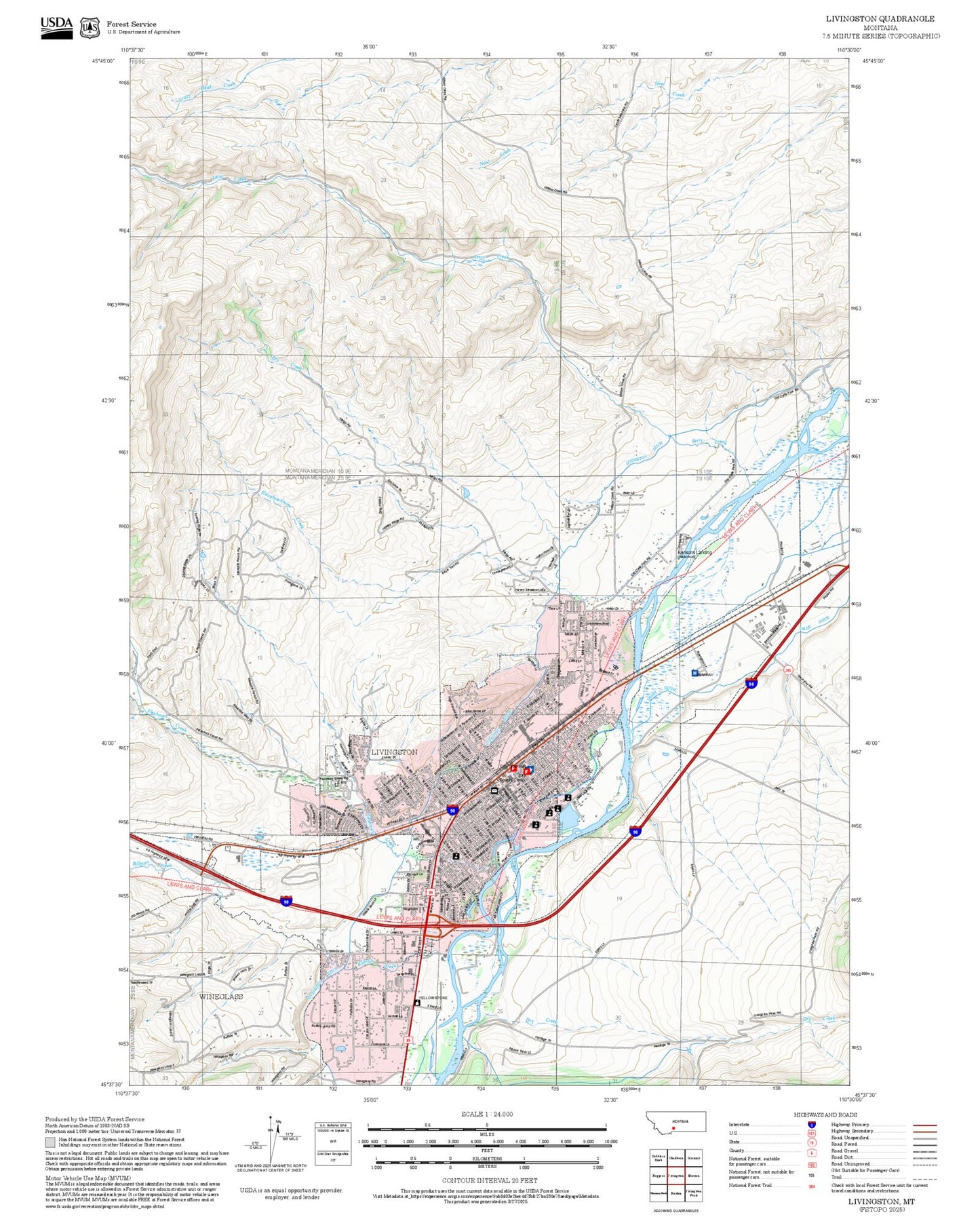 2025 Forest Service Topo Map of Livingston Montana
