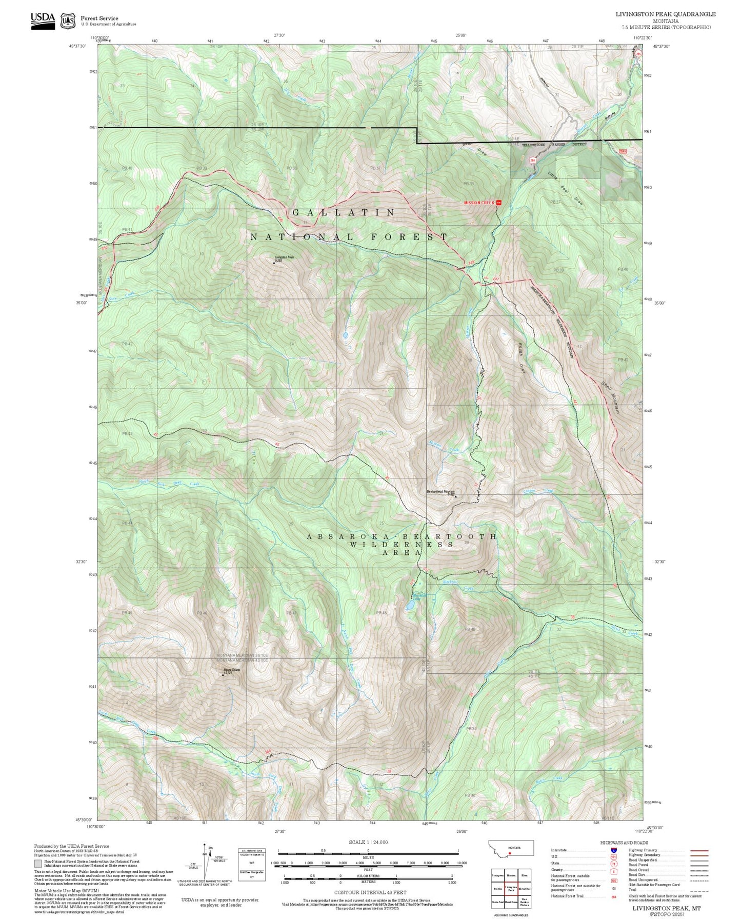 2025 Forest Service Topo Map of Livingston Peak Montana