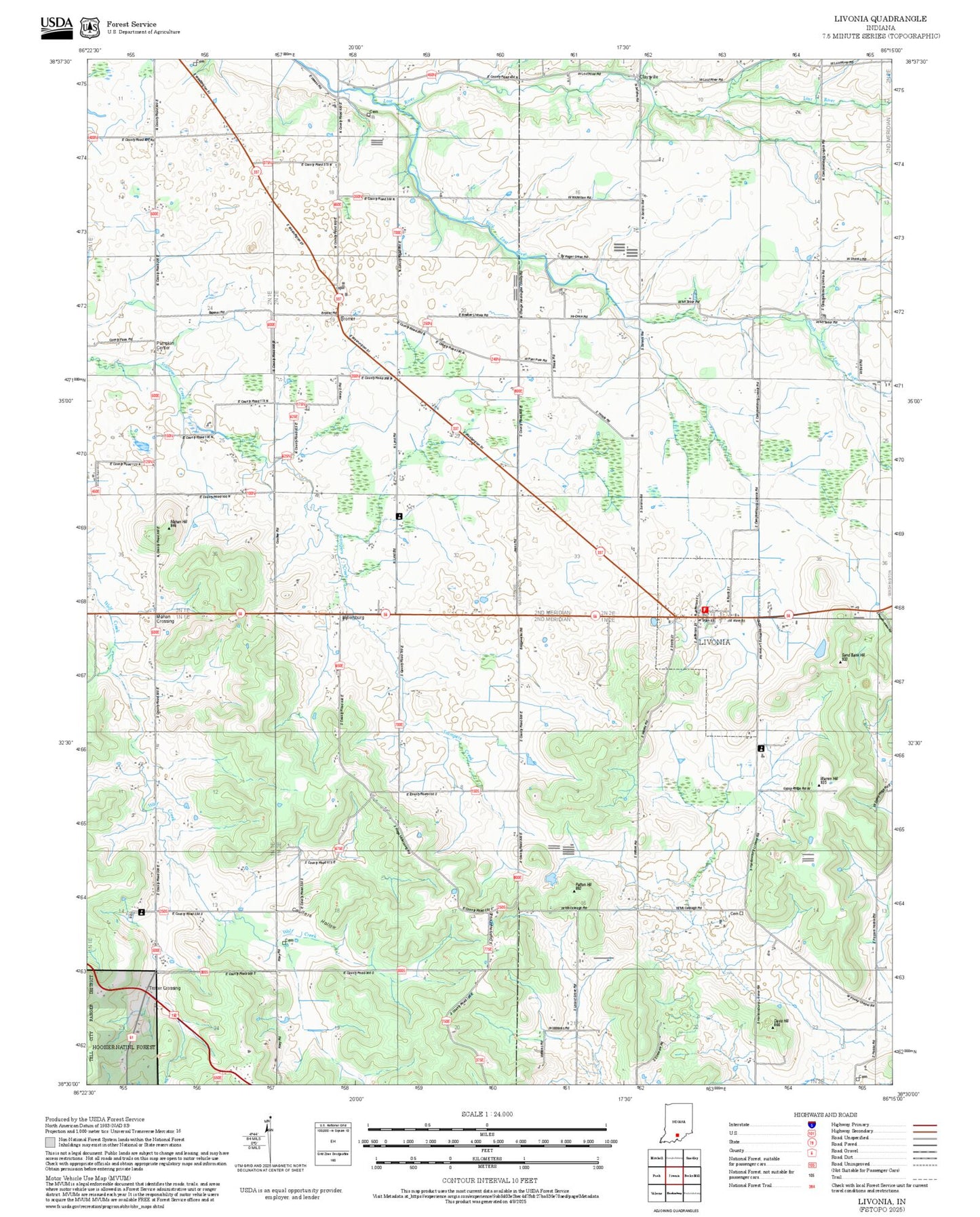 2025 Forest Service Topo Map of Livonia Indiana