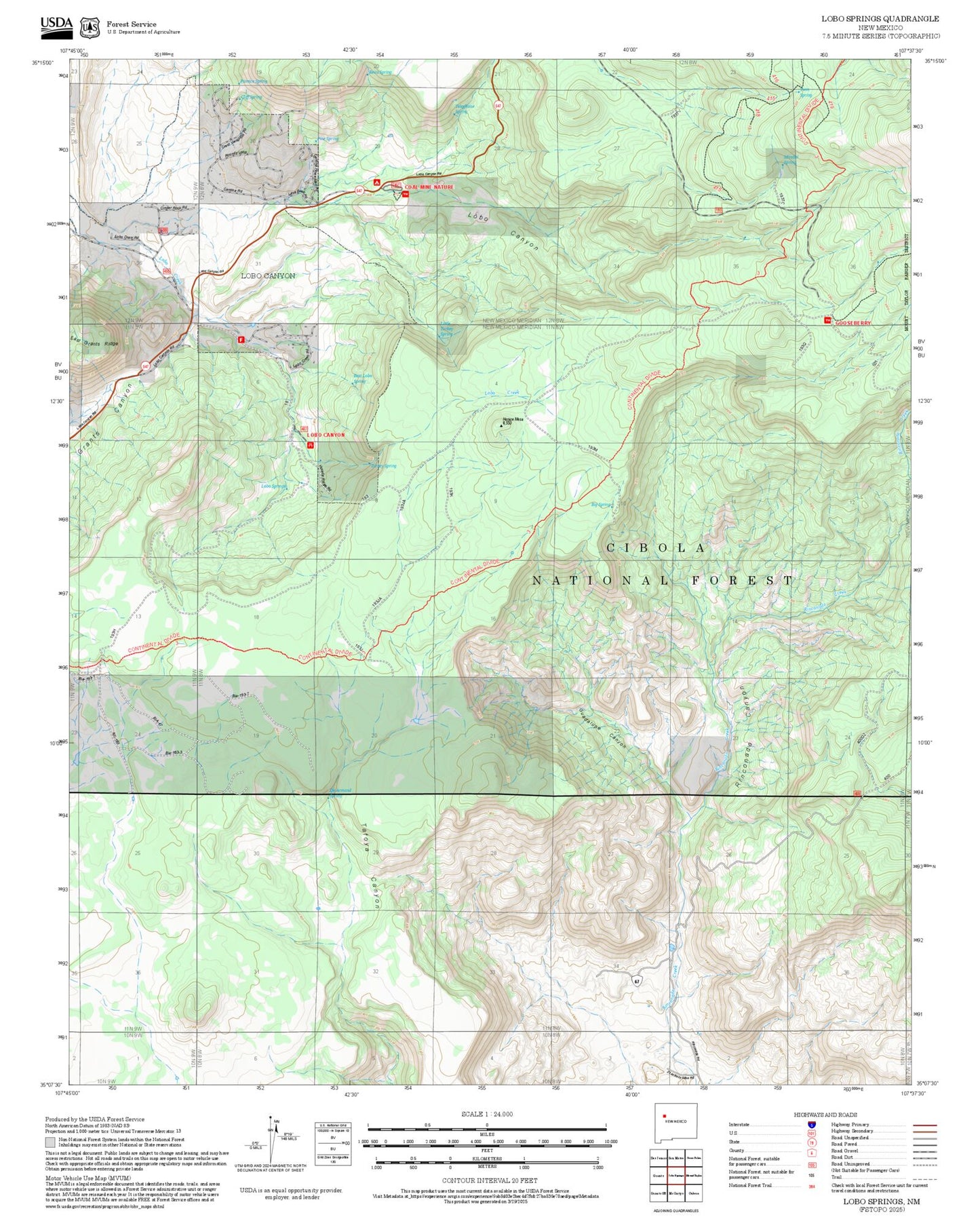 2025 Forest Service Topo Map of Lobo Springs New Mexico