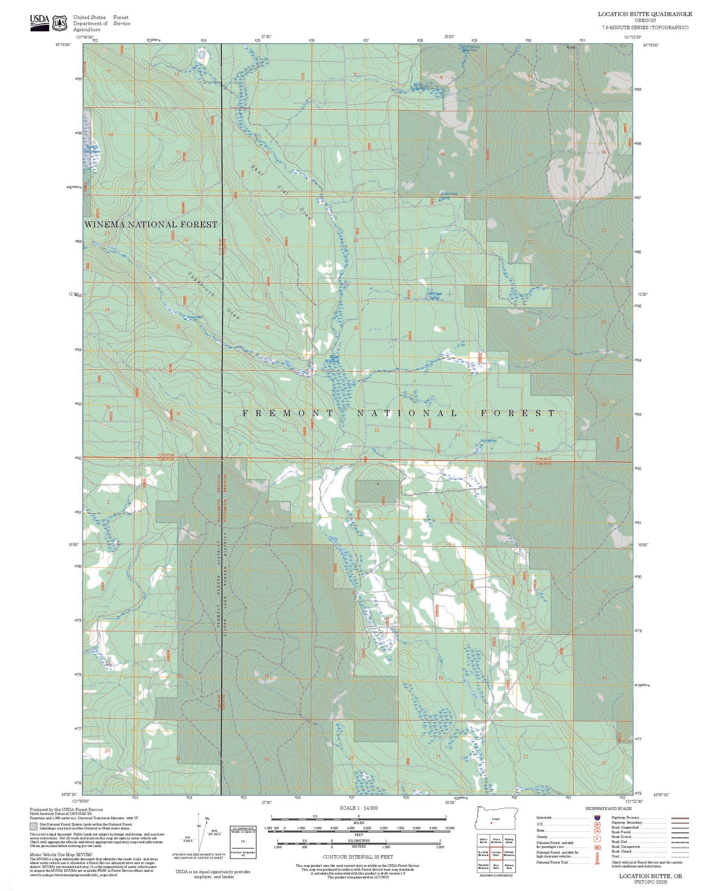 2025 Forest Service Topo Map of Location Butte Oregon
