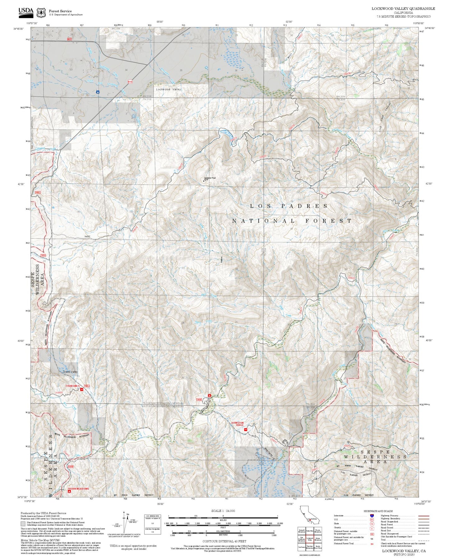 2025 Forest Service Topo Map of Lockwood Valley California