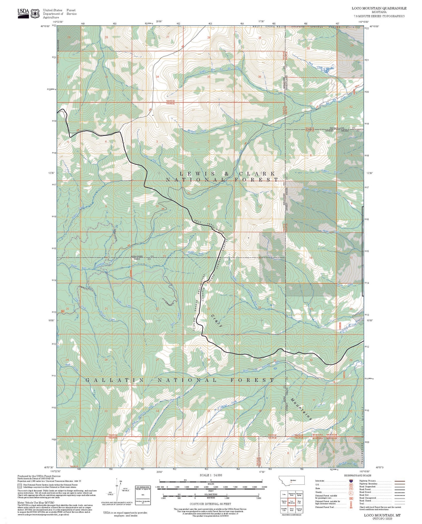 2025 Forest Service Topo Map of Loco Mountain Montana