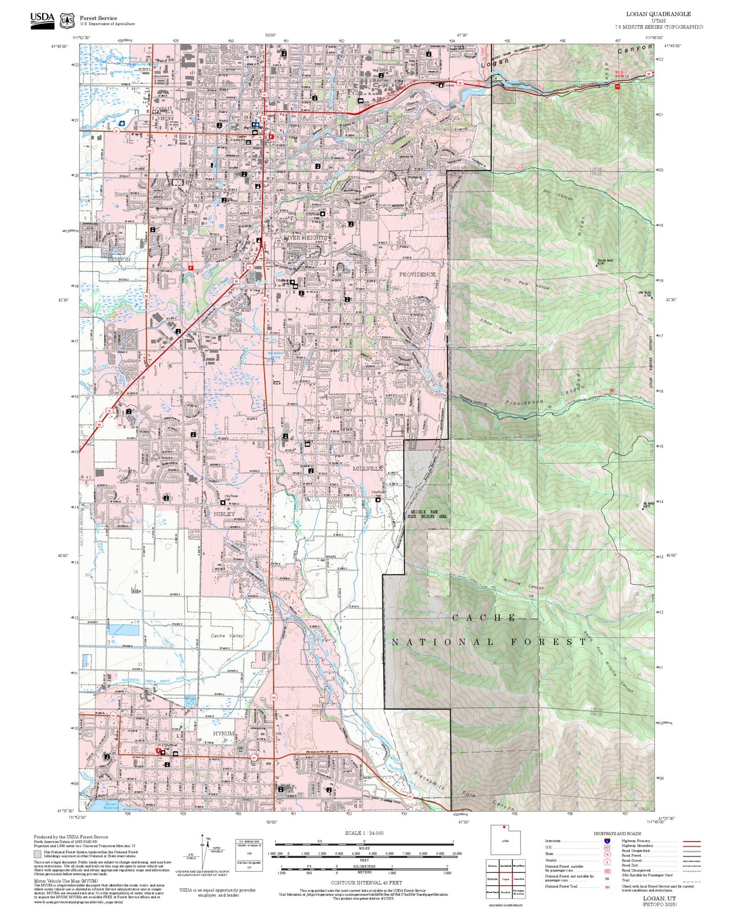 2025 Forest Service Topo Map of Logan Utah