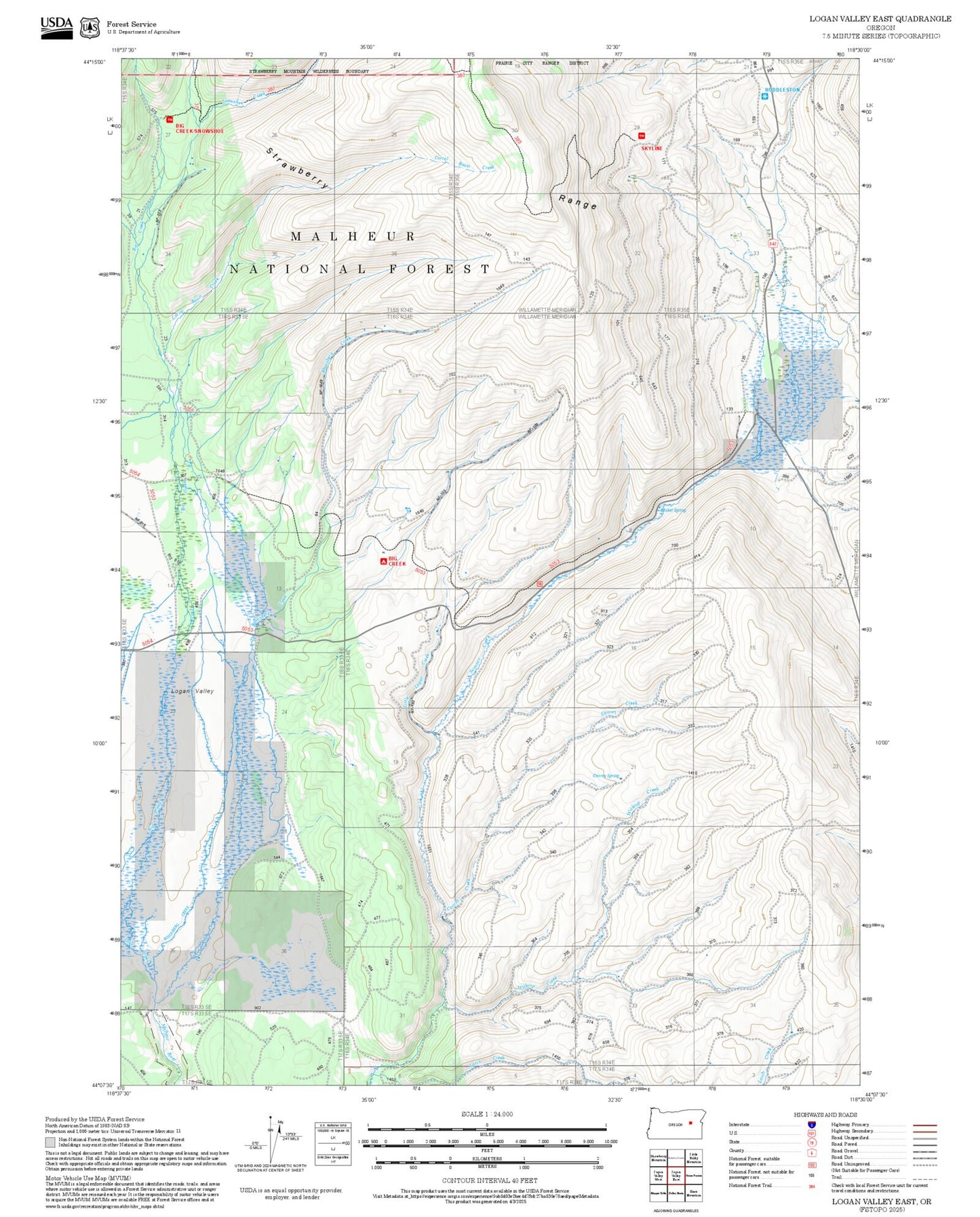 2025 Forest Service Topo Map of Logan Valley East Oregon