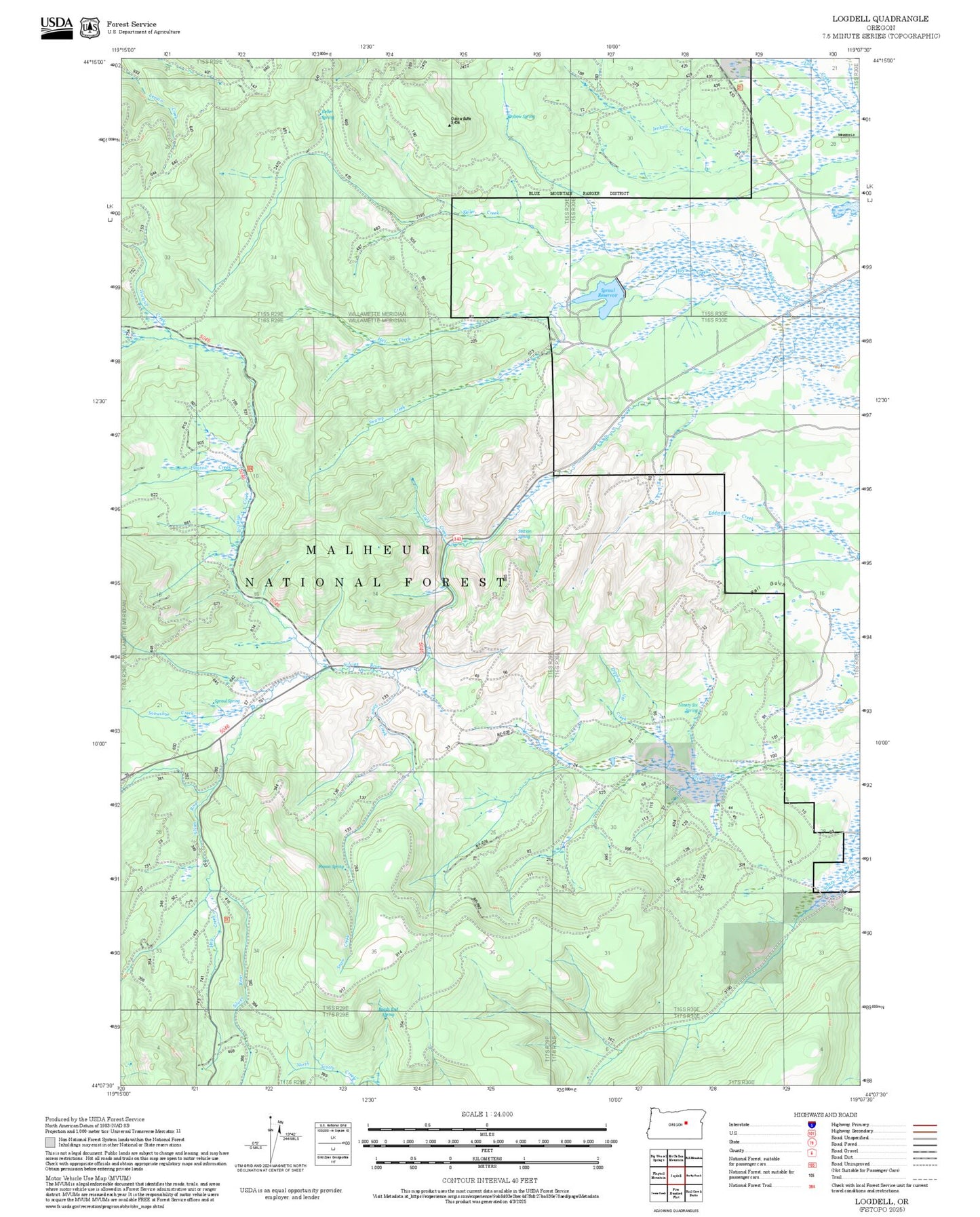 2025 Forest Service Topo Map of Logdell Oregon