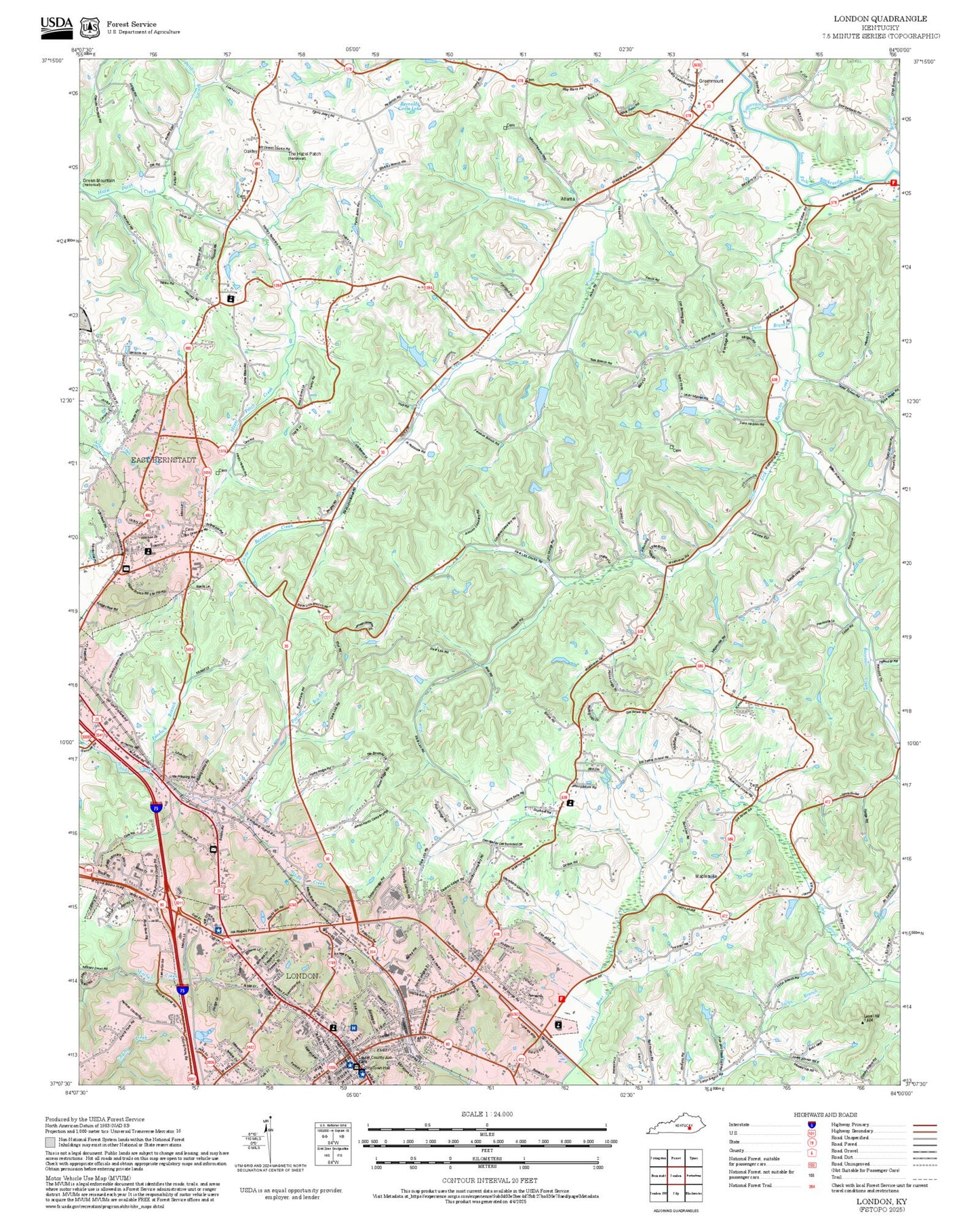 2025 Forest Service Topo Map of London Kentucky