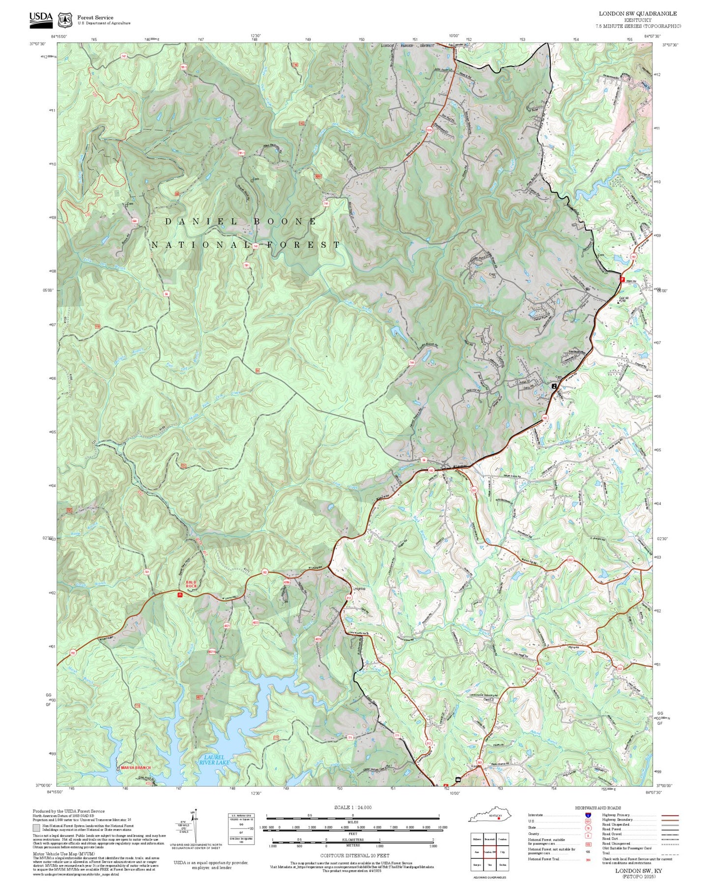 2025 Forest Service Topo Map of London SW Kentucky