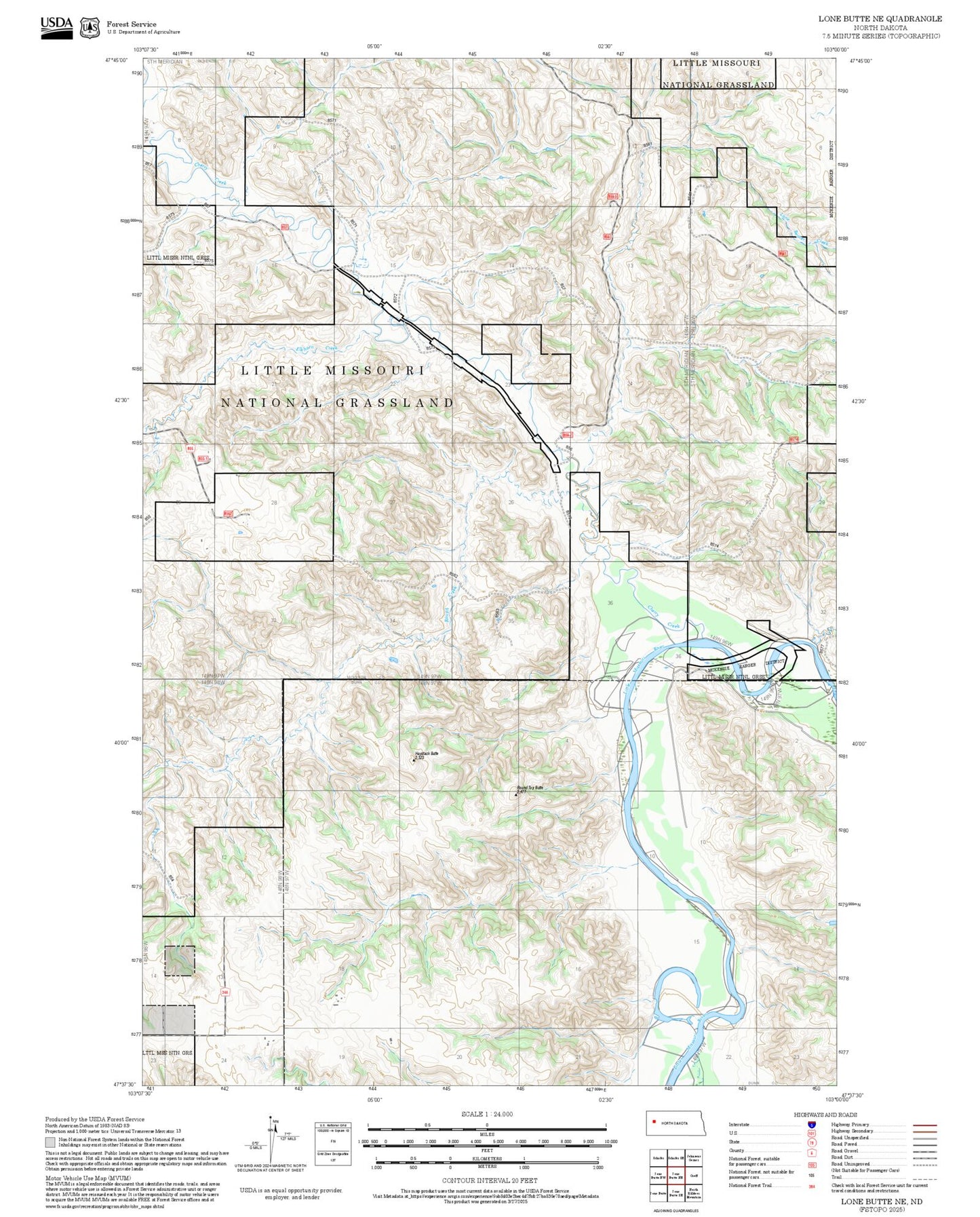2025 Forest Service Topo Map of Lone Butte NE North Dakota