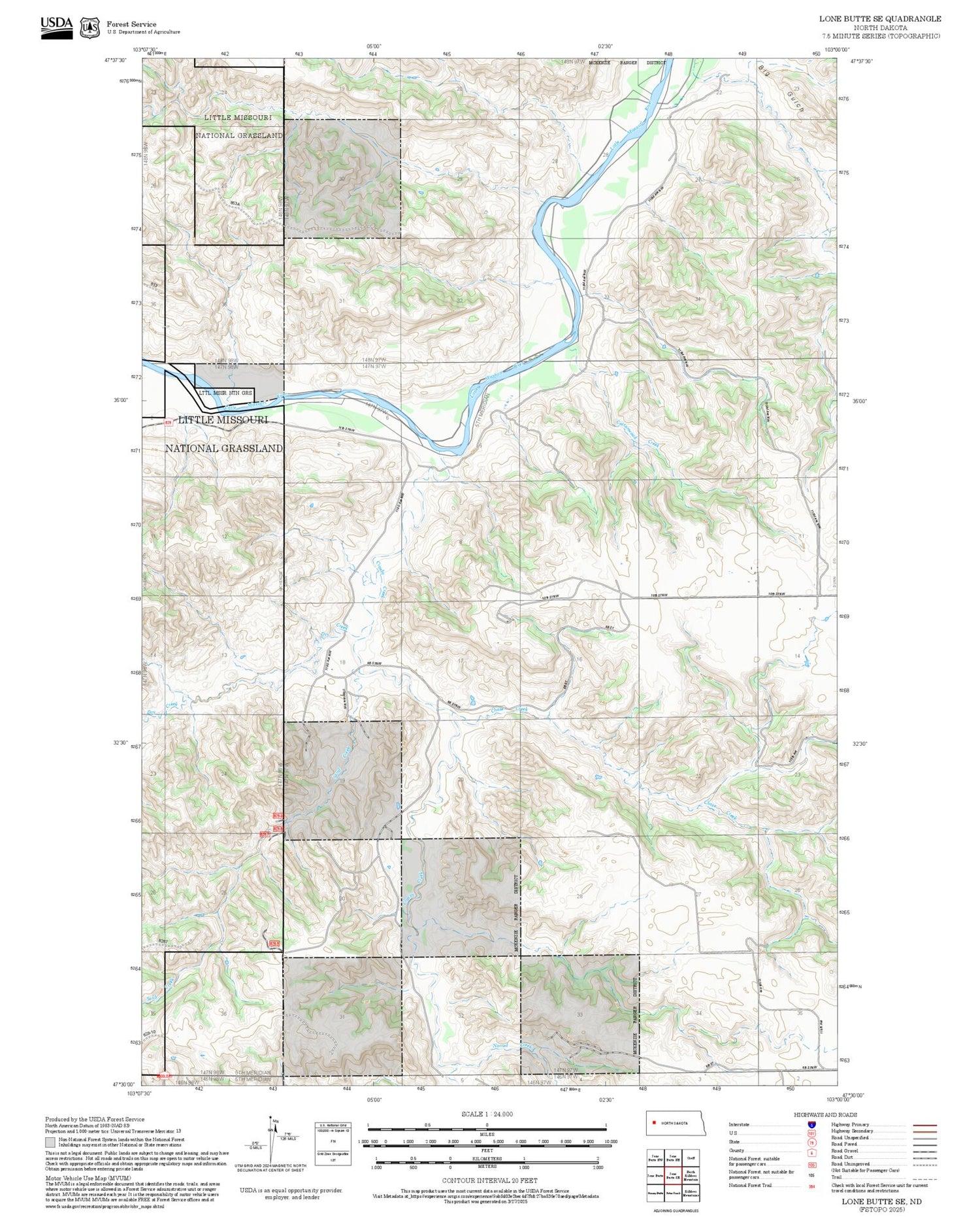 2025 Forest Service Topo Map of Lone Butte SE North Dakota