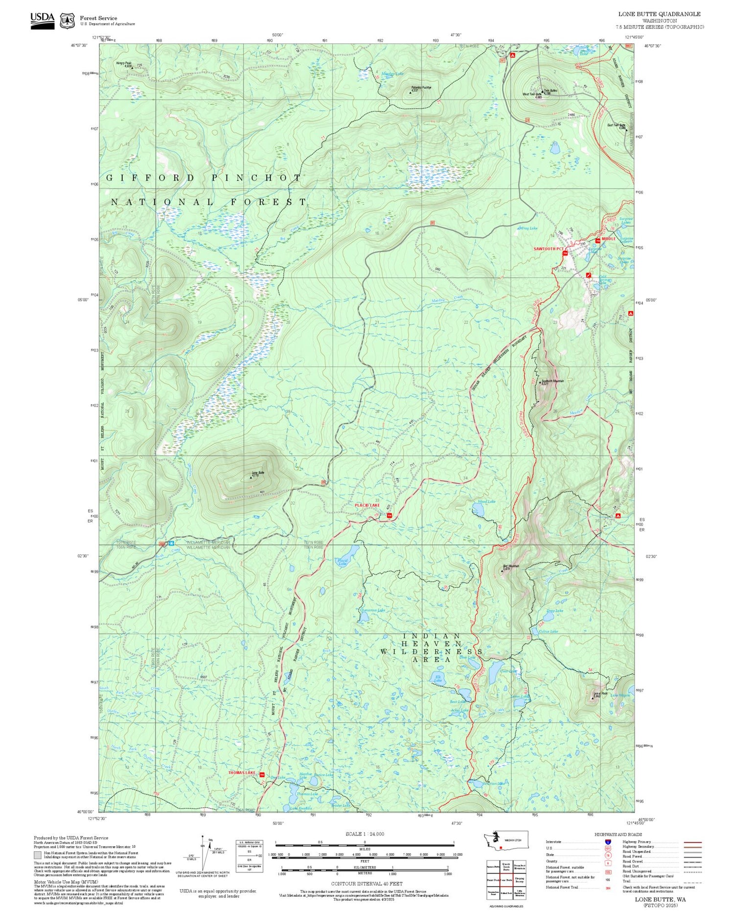 2025 Forest Service Topo Map of Lone Butte Washington