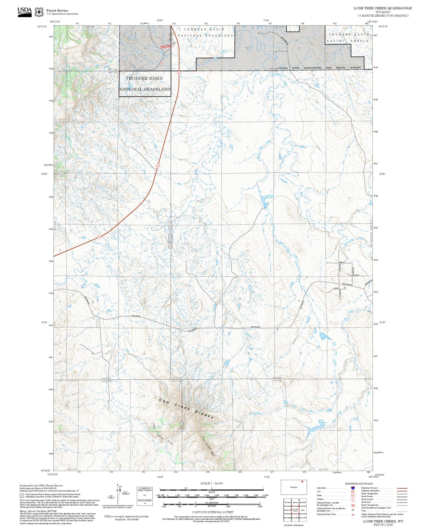 2025 Forest Service Topo Map of Lone Tree Creek Wyoming