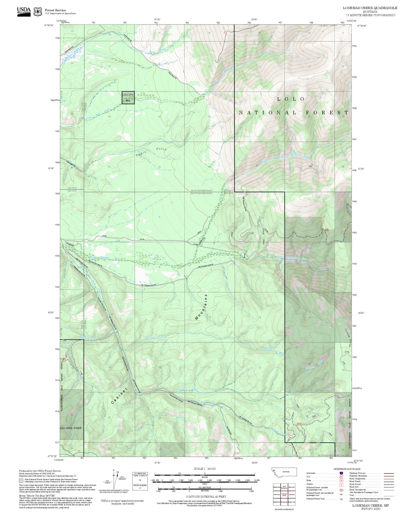 2025 Forest Service Topo Map of Loneman Creek Montana