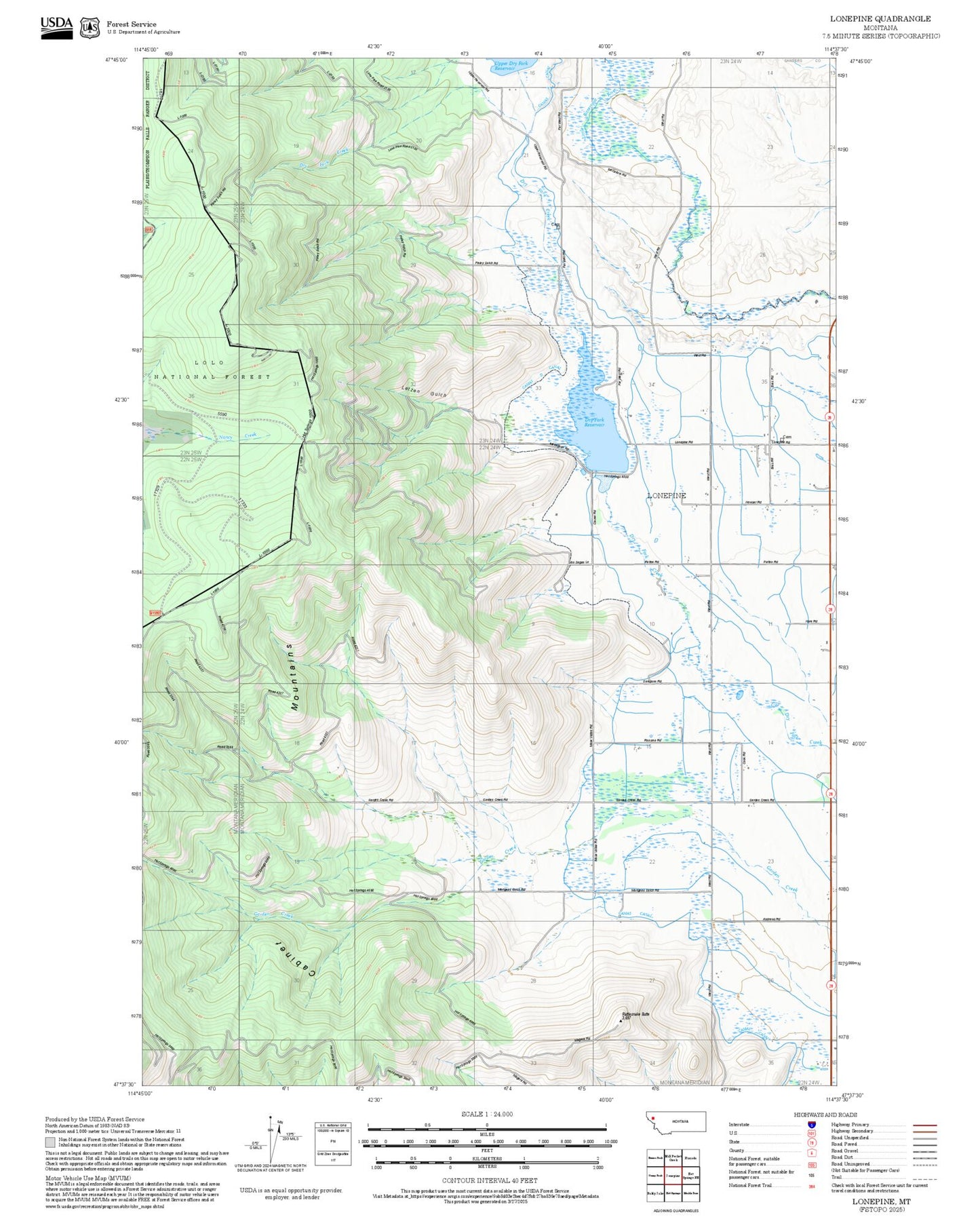 2025 Forest Service Topo Map of Lonepine Montana