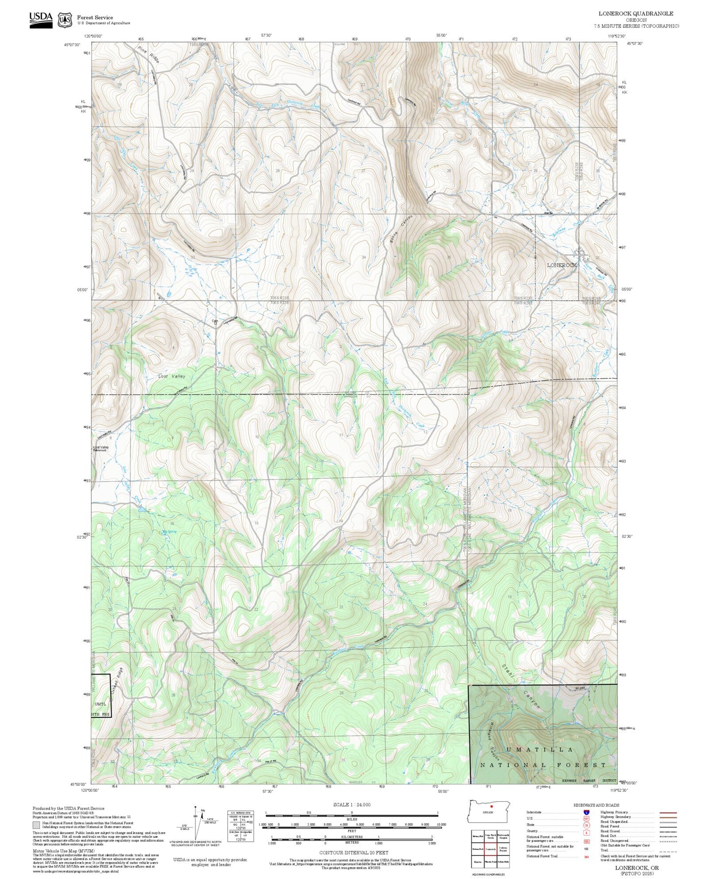 2025 Forest Service Topo Map of Lonerock Oregon