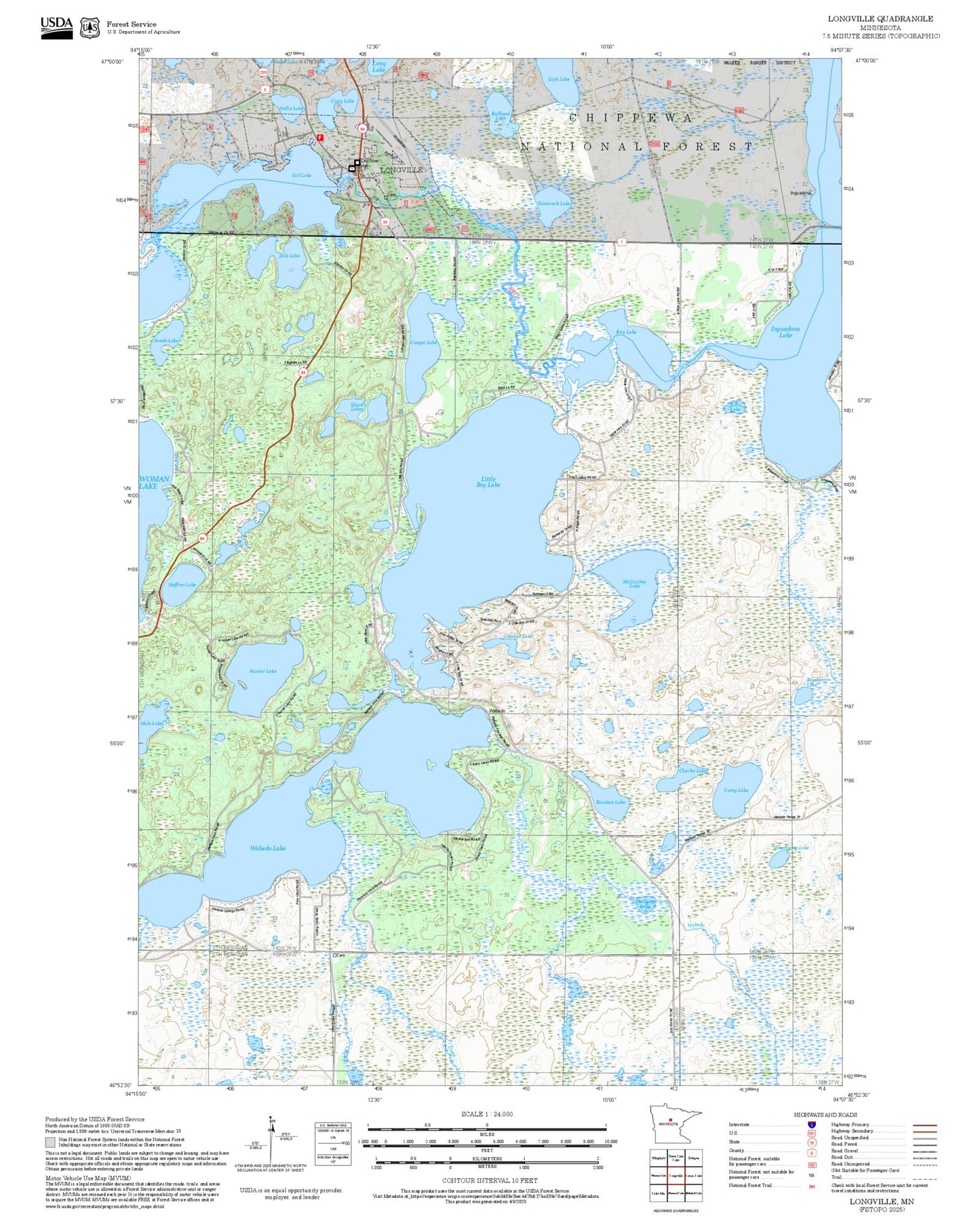 2025 Forest Service Topo Map of Longville Minnesota