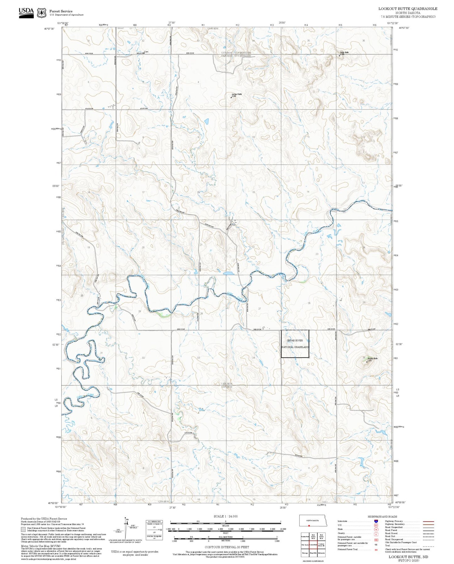2025 Forest Service Topo Map of Lookout Butte North Dakota