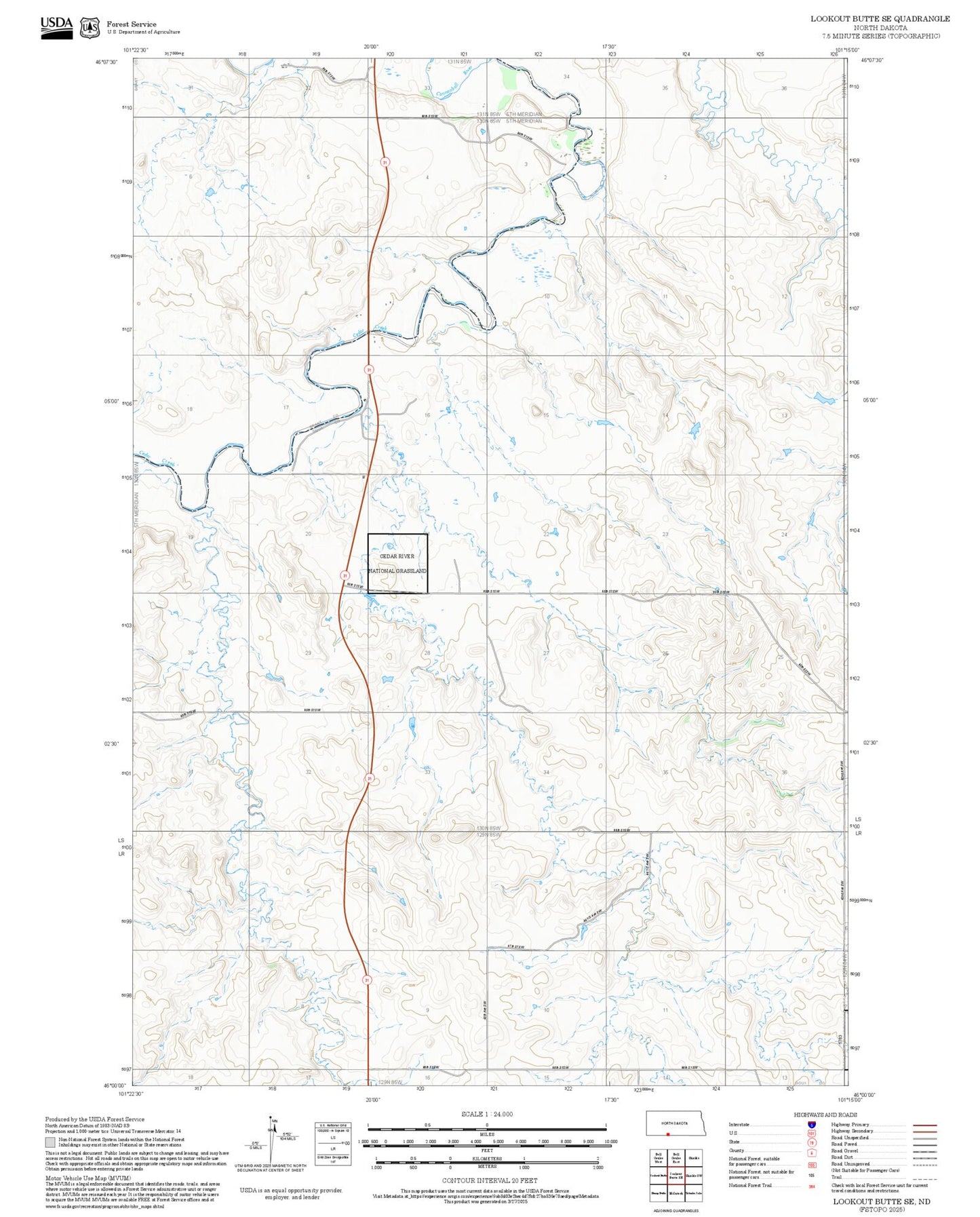 2025 Forest Service Topo Map of Lookout Butte SE North Dakota